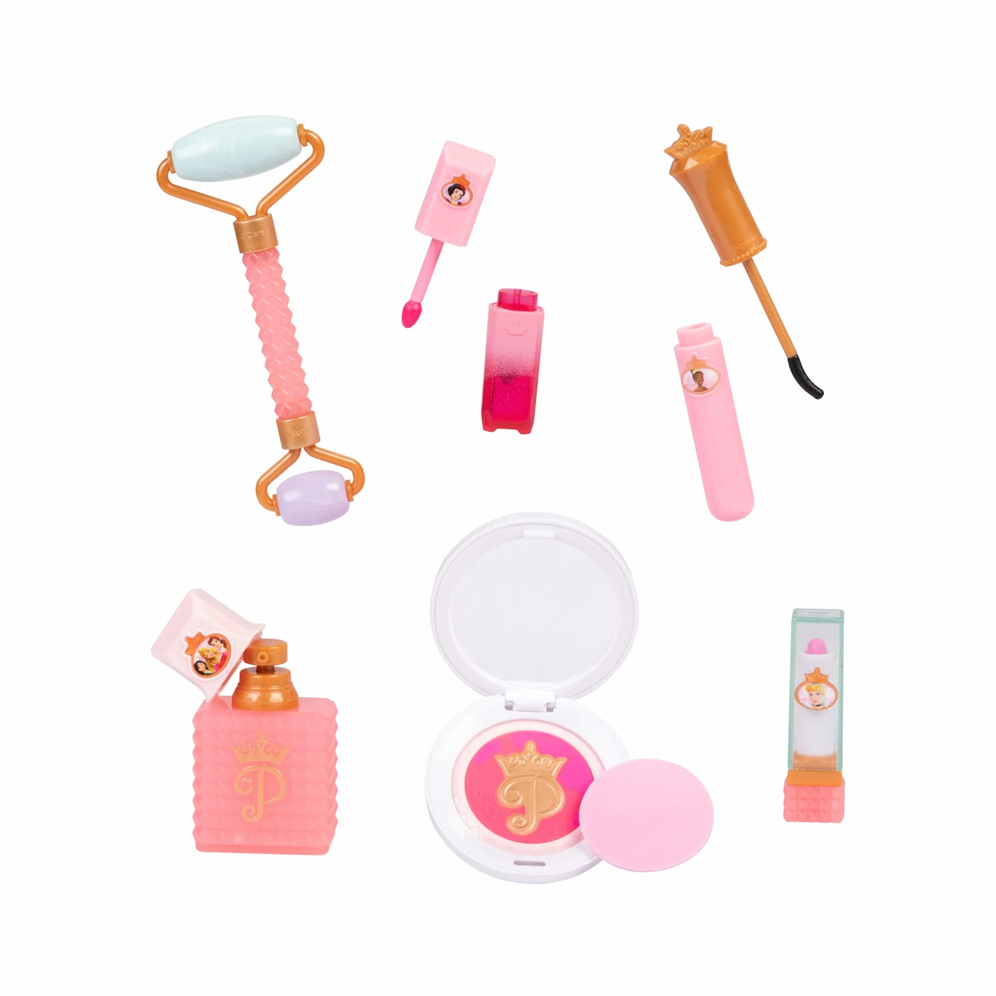 Disney Princess Style Collection Girls Trendy Makeup Tote Bag, Modne narzędzia do udawania zabawy w makijaż, w tym wałek do twarzy, w zestawie 8 różnych narzędzi do zabawy