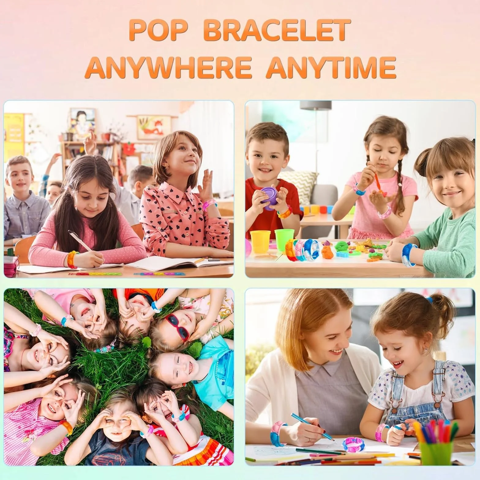 Zestaw bransoletek Popit, 20 sztuk Pop Armband It silikonowych bransoletek antystresowych dla dzieci, tęczowa zabawka Plopper Pop Bubble Fidget bransoletka zabawka dla dzieci/dorosłych