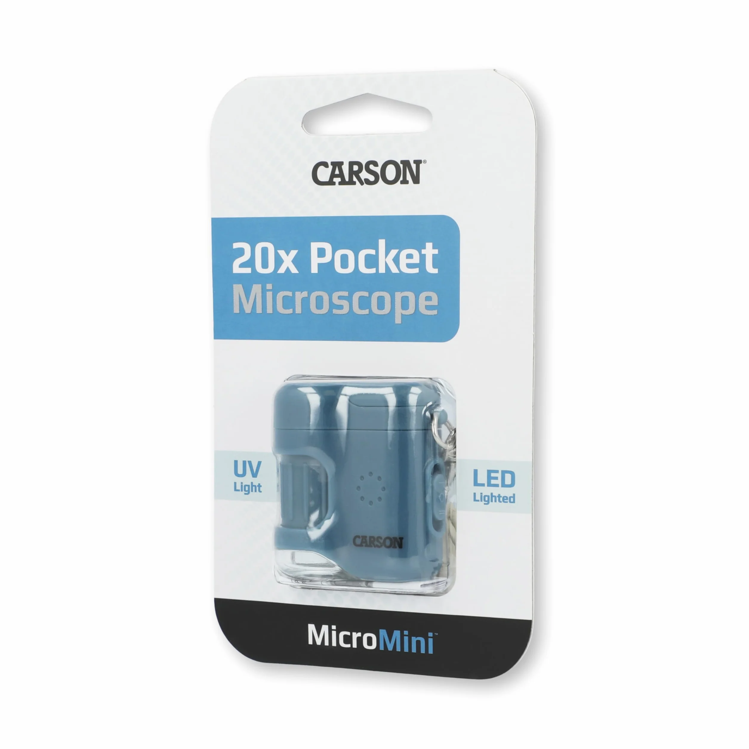 Brelok do kluczy z mikroskopem kieszonkowym MicroMini Blue, wbudowana latarka z oświetleniem UV i LED (MM-280B)