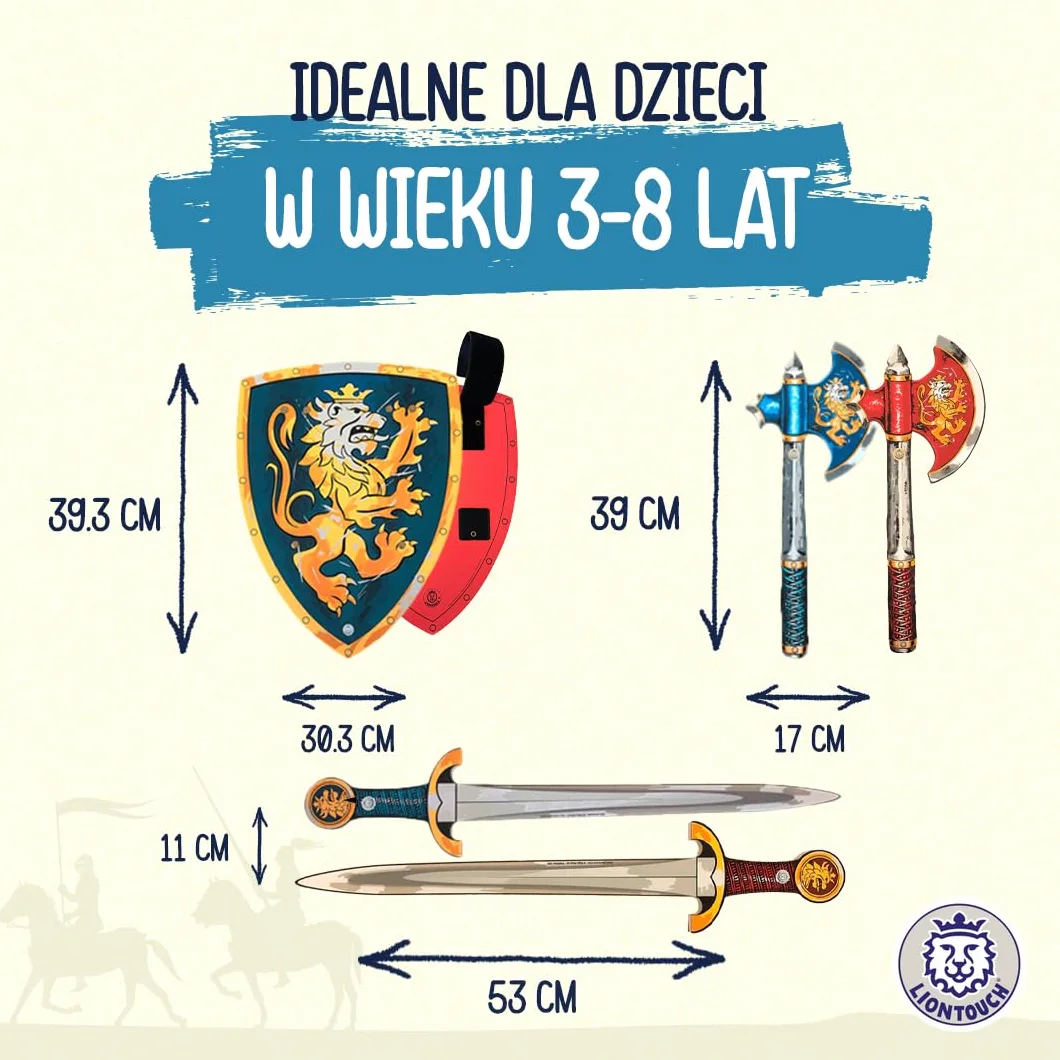 Liontouch 11000LT średniowieczna elegancka zabawka rycerska, zestaw dla dwojga, niebieski i czerwony, dwa miecze, tabliczki i siekiery z pianki dla dzieci