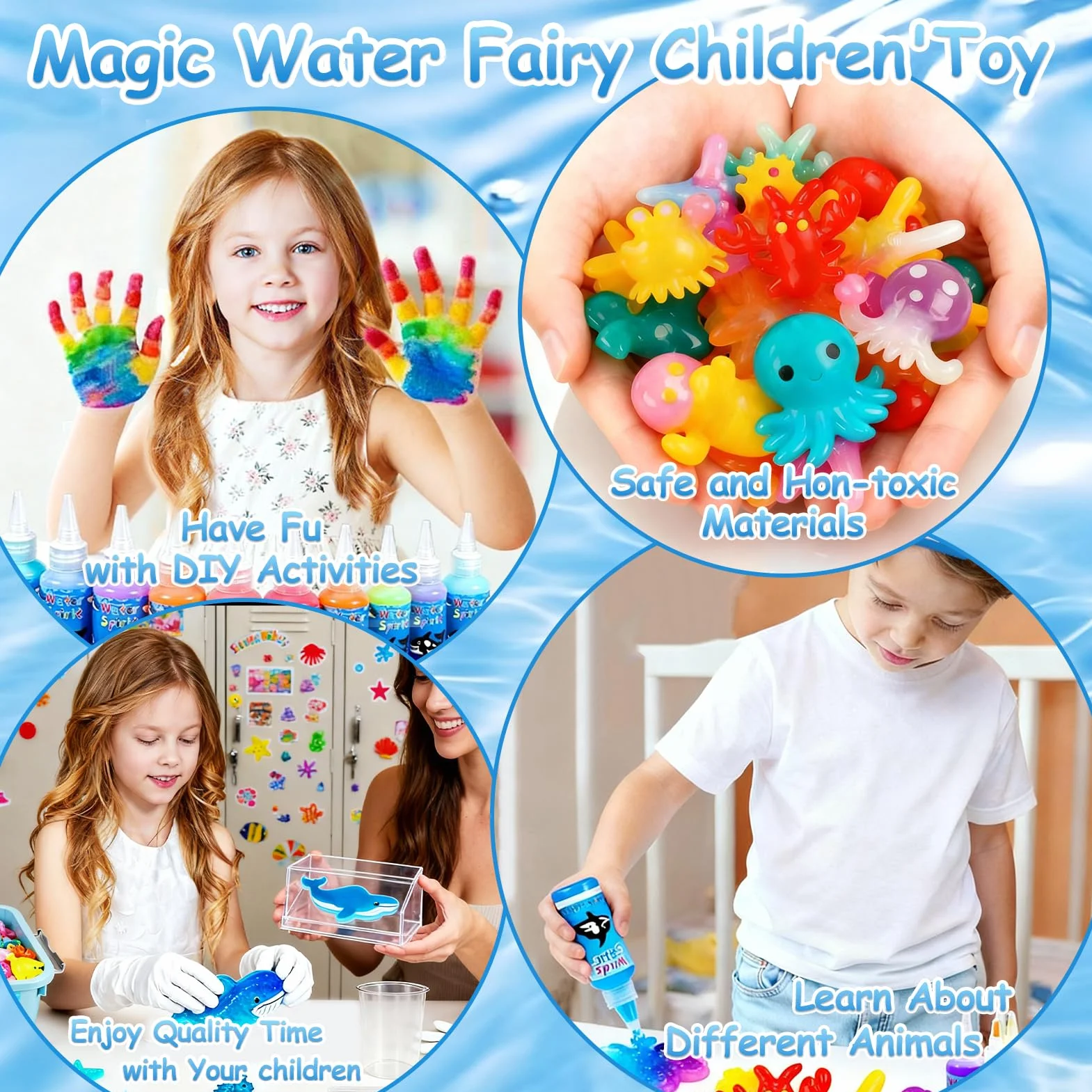 TEBOKHAD Magic Water Elf Toy Kit, 71 sztuk Aqua Gelz DIY zabawka dla dzieci, z 24 kolorowymi żelami, 24 foremkami, kreatywna zabawka i prezent dla dzieci od 3 lat, chłopców i dziewcząt