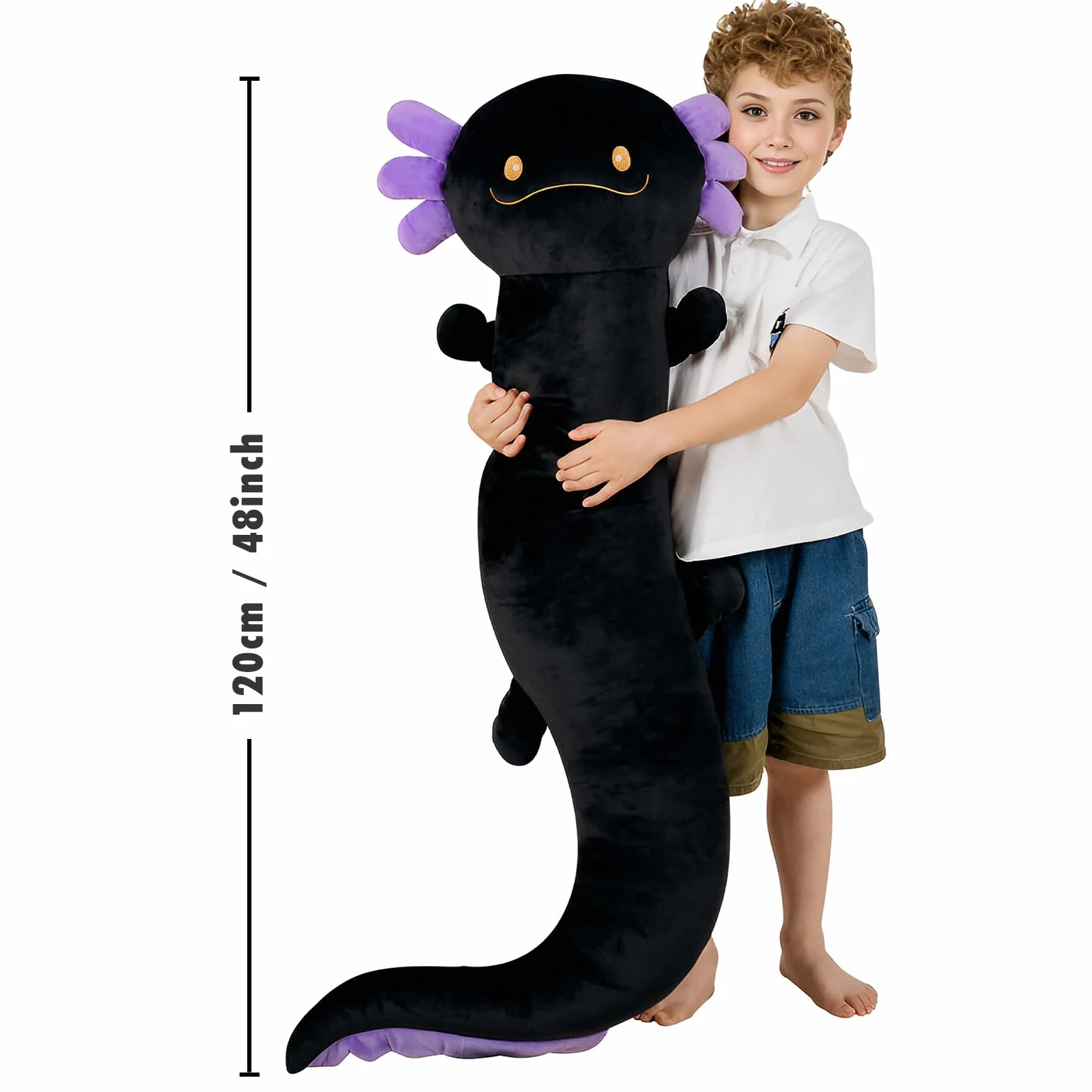 Dalmao 120 cm ogromna pluszowa poduszka Axolotl z wypchanym zwierzęciem, duża czarna poduszka Axolotl, zabawka w ciemności, ogromna poduszka do spania dla dzieci, na urodziny, Wielkanoc