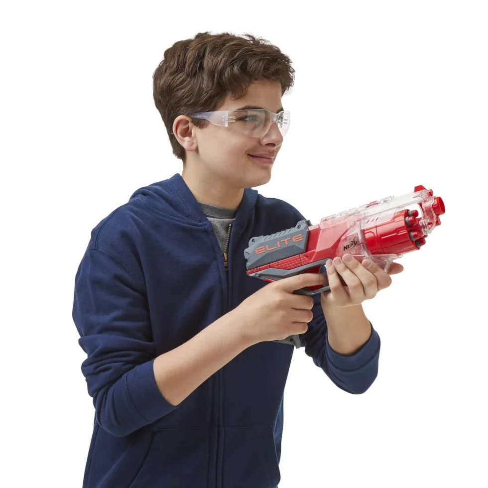 Wyrzutnia Nerf Elite Disruptor, 6-strzałkowy magazynek obrotowy, 6 strzałek Nerf Elite, ogień ciągły, półprzezroczysty czerwony, dostępna tylko w serwisie Amazon