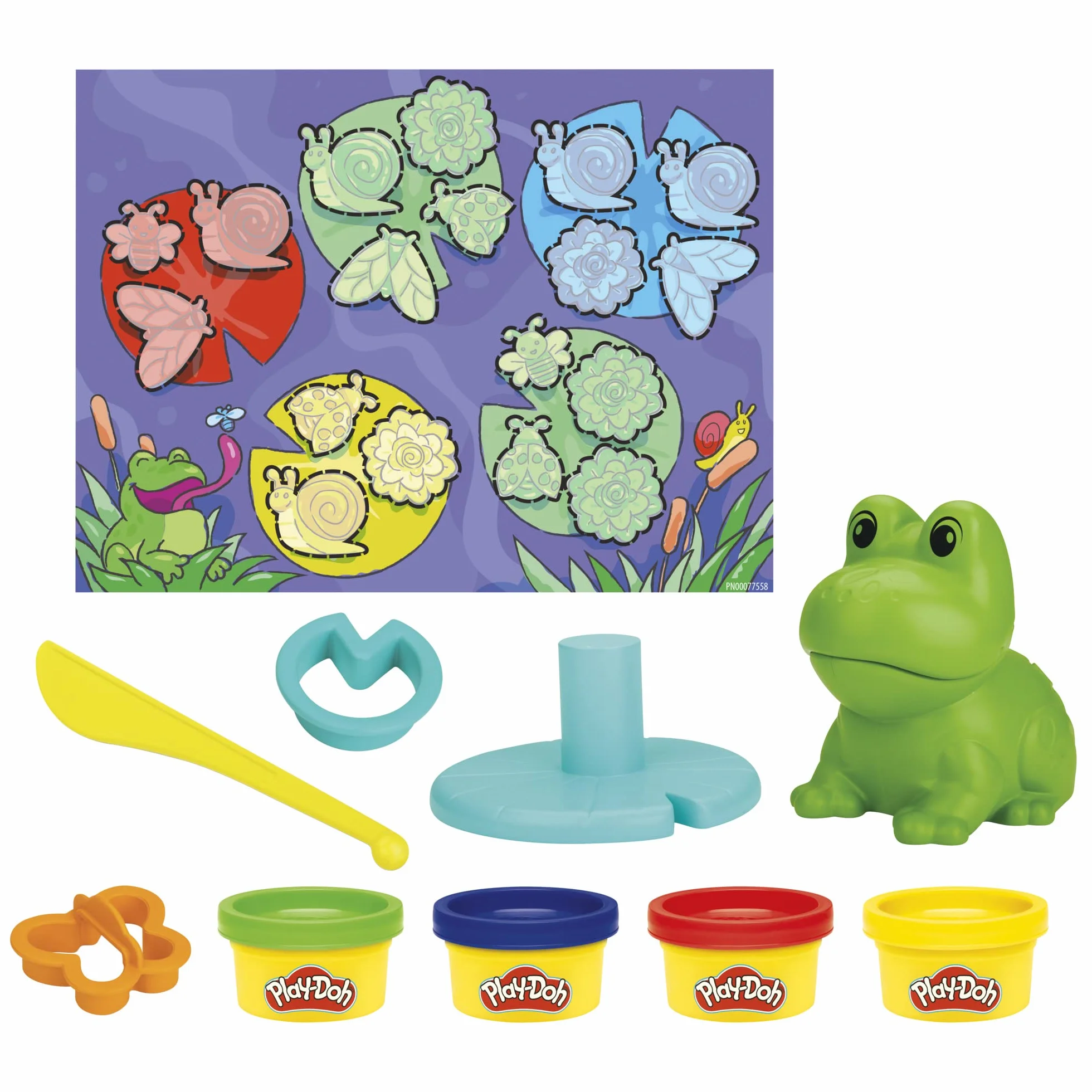 Play-Doh Zestaw Startowy Żaba i nauka kolorów | 4 pojemniki z ciastoliną po 28 g | Zabawkowa żabka i mata do zabawy | Zabawka dla 3-latka i dla Przedszkolaka | Pomysł na prezent dla dzieci