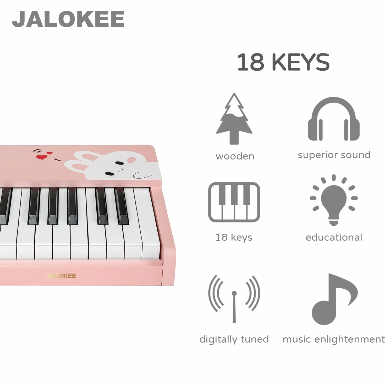 Klawiatura fortepianowa dla dzieci, 18 przycisków, mini muzyka, instrument edukacyjny, zabawka, drewniana zabawka dla małych dzieci, dziewcząt i chłopców (Różowy)