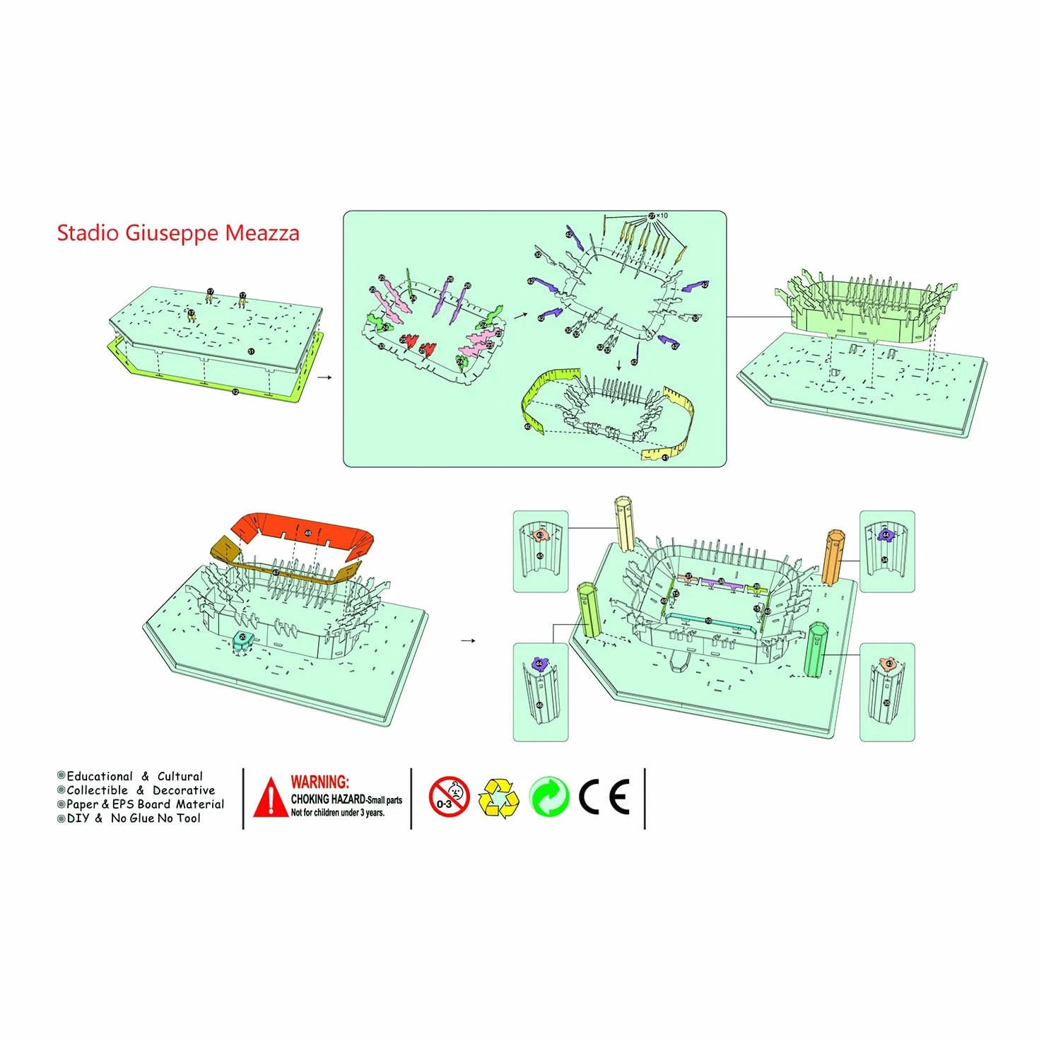 Georgie Porgy Stadion piłkarski, puzzle 3D typu „zrób to sam”, zabawka konstrukcyjna (San Siro Staduim 113 sztuk)