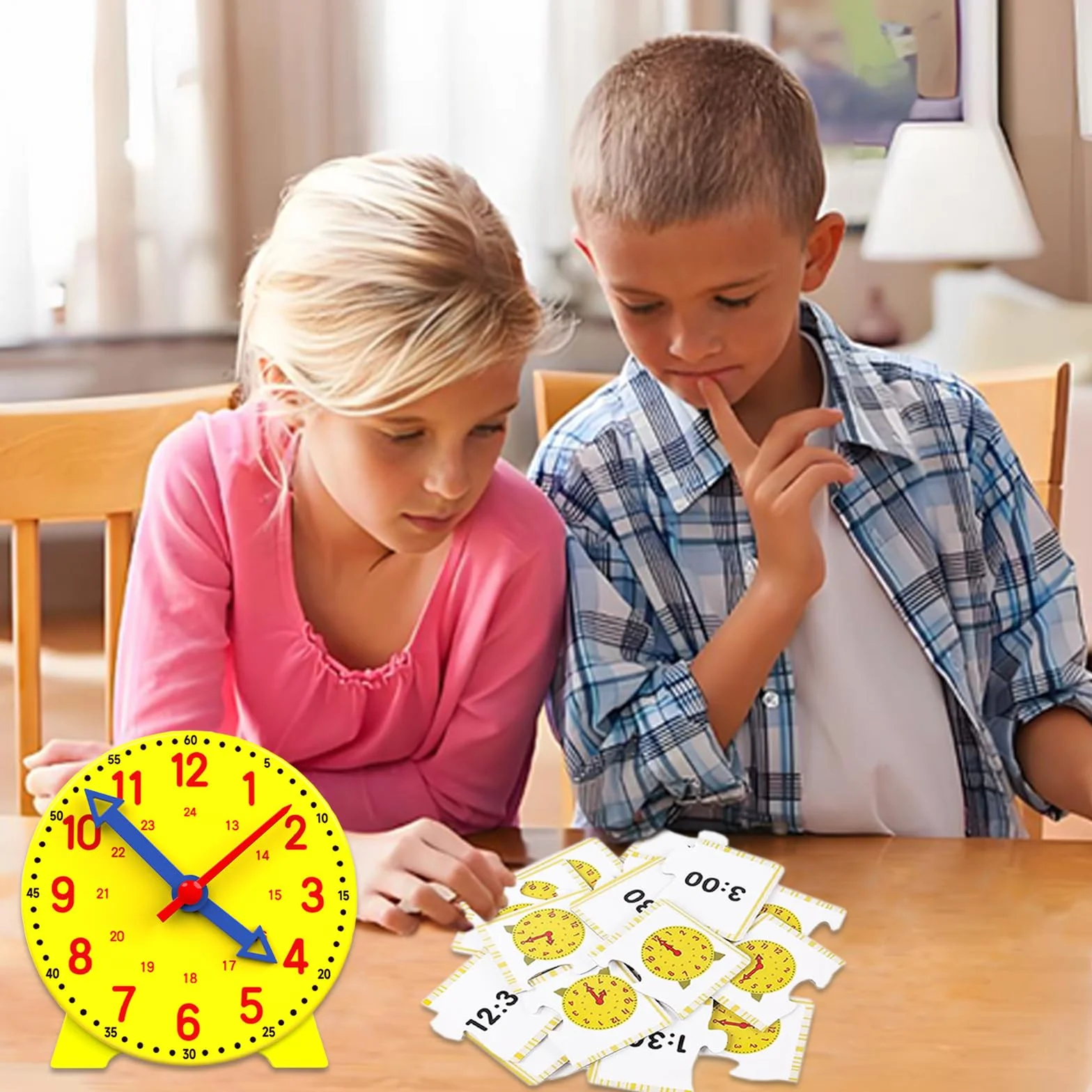 Zegarek dla dzieci, zegarek edukacyjny zasoby edukacyjne zestaw do czytania godziny gry matematyczne model zegara edukacyjnego z 12 kartami edukacyjnymi dla chłopców, dziewcząt