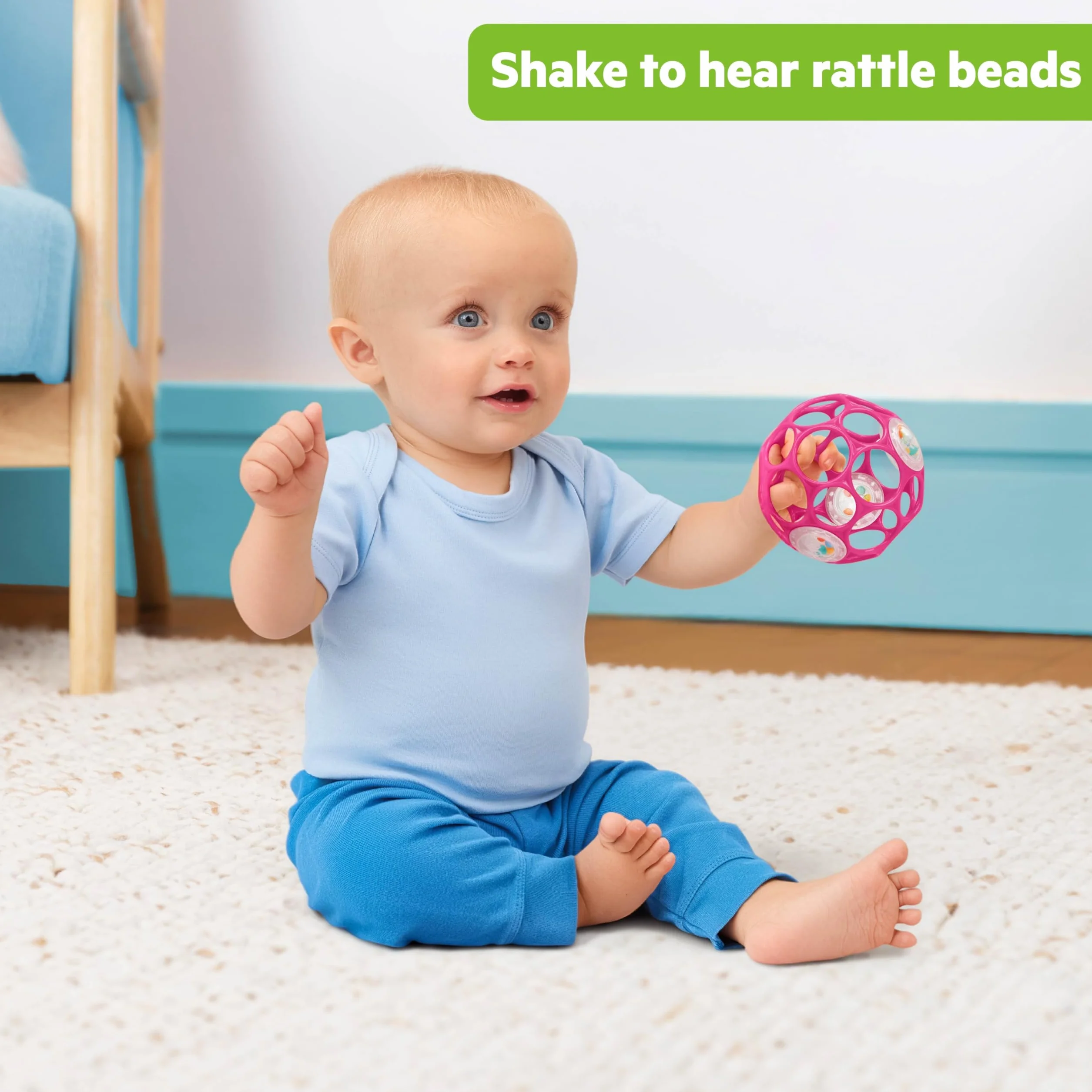 Bright Starts Oball Rattle Easy-Grasp zabawka - różowa, dla noworodka w wieku - 1 szt. (1 opakowanie)
