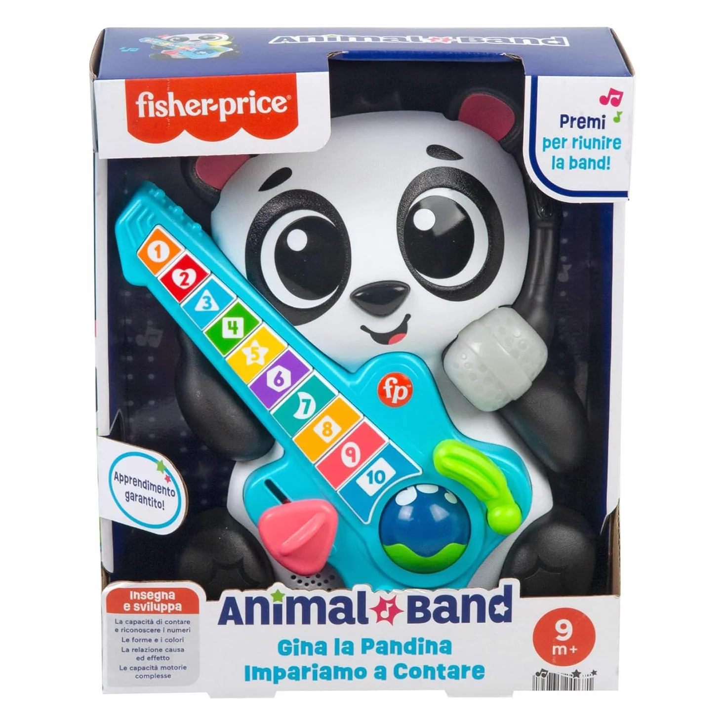 Fisher- Price Animal Band - Gina la Pandina Uczymy się liczyć, interaktywna panda do nauki z 10 klawiszami i 70 piosenkami, światłami, dźwiękami i mikrofonem, zabawka dla dzieci, 9+ miesięcy, HYL03