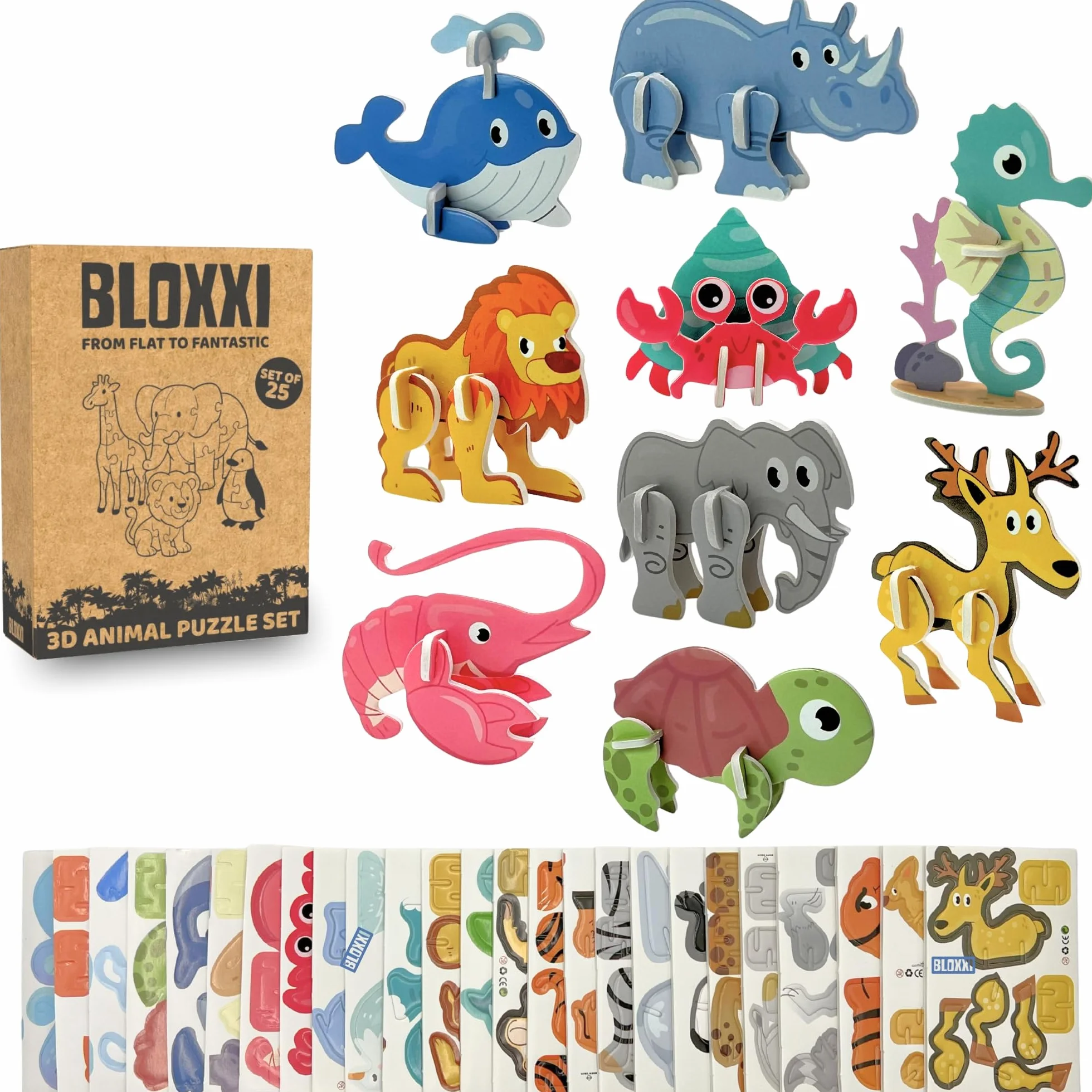 25 x puzzle 3D – urodziny dziecka, zestaw upominków dla gości i upominków – prezent dla dzieci, oryginalne prezenty dla gości, dla dziewcząt, chłopców (zwierzęta)