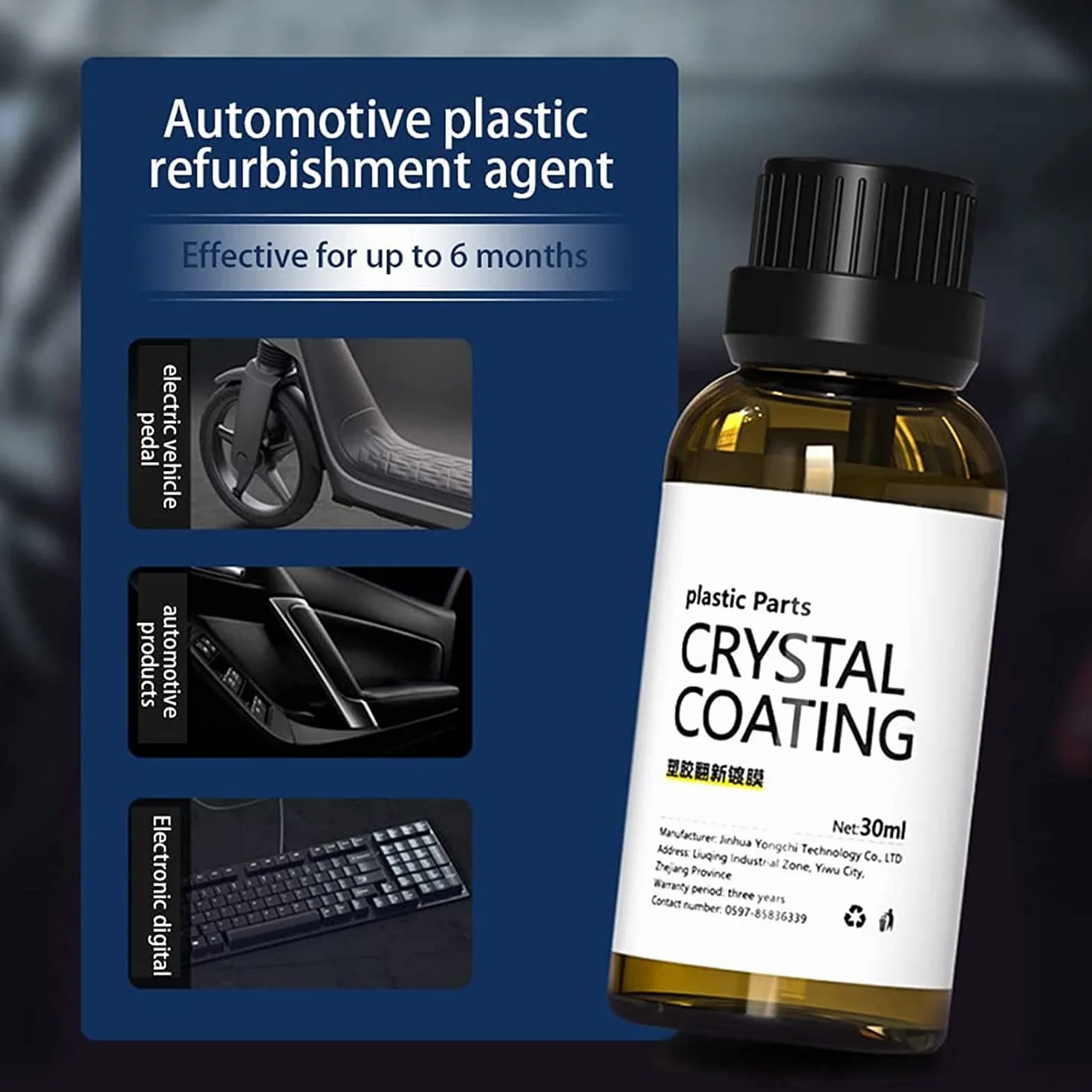 Cristal Coating para PláStico Del Carro-łatwy w użyciu odświeżacz do samochodu, części z tworzyw sztucznych powłoka kryształowa do samochodu z gąbką, środek do odnawiania plastików samochodowych, doskonała ochrona połysku (1 szt)