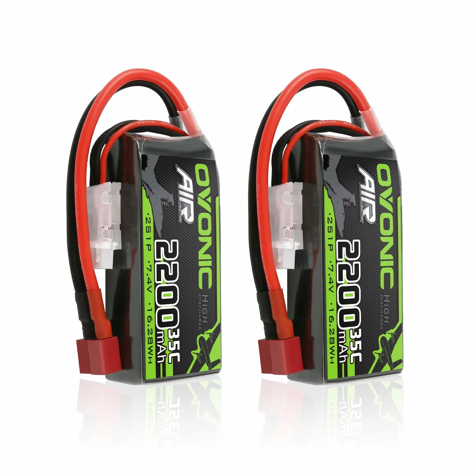 OVONIC Lipo akumulator 2s 35C 2200 mAh 7,4 V akumulator Short Pack z wtyczką Deans do helikoptera samolotowego, specjalnie do samolotów 1:14 RC Car RC (2 sztuki)