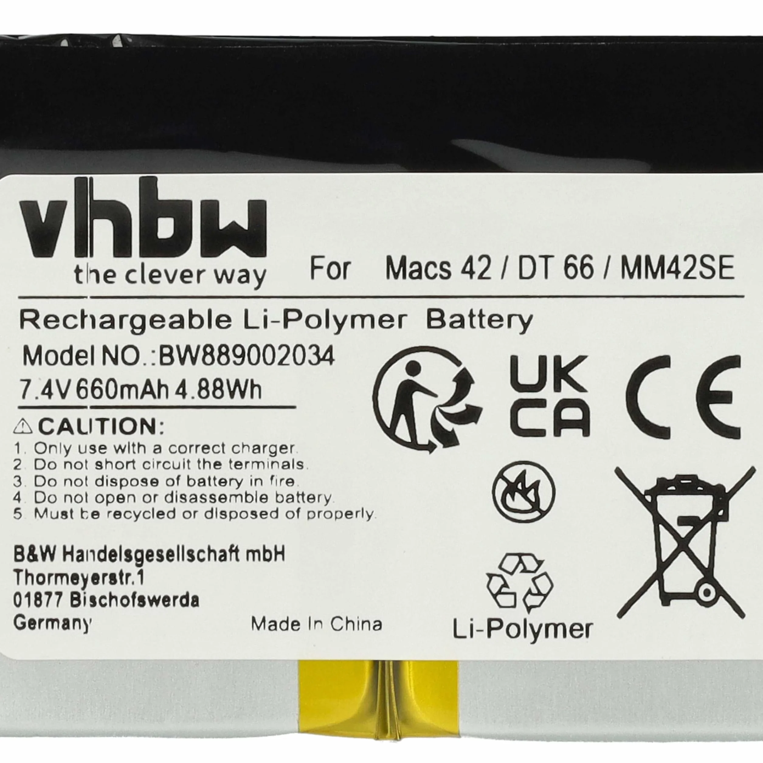 vhbw Bateria zastępuje Hella Gutmann 2S/LPP443441 S do systemu diagnostycznego (660 mAh, 7,4 V, Li-Poli)
