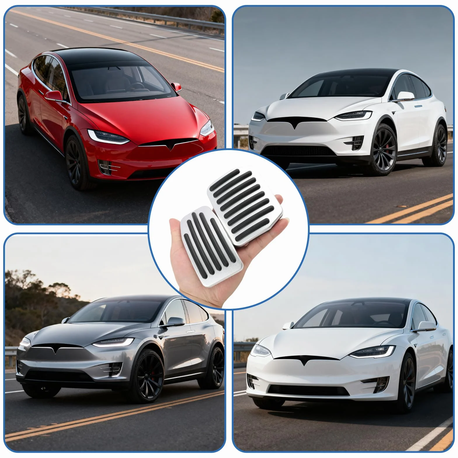 Antypoślizgowe pokrowce na pedały do Tesli Model 3 (w zestawie Highland) i Model Y - aluminiowy i gumowy zestaw do pedałów gazu i hamulców - elegancki i bezpieczny design pedały tesli