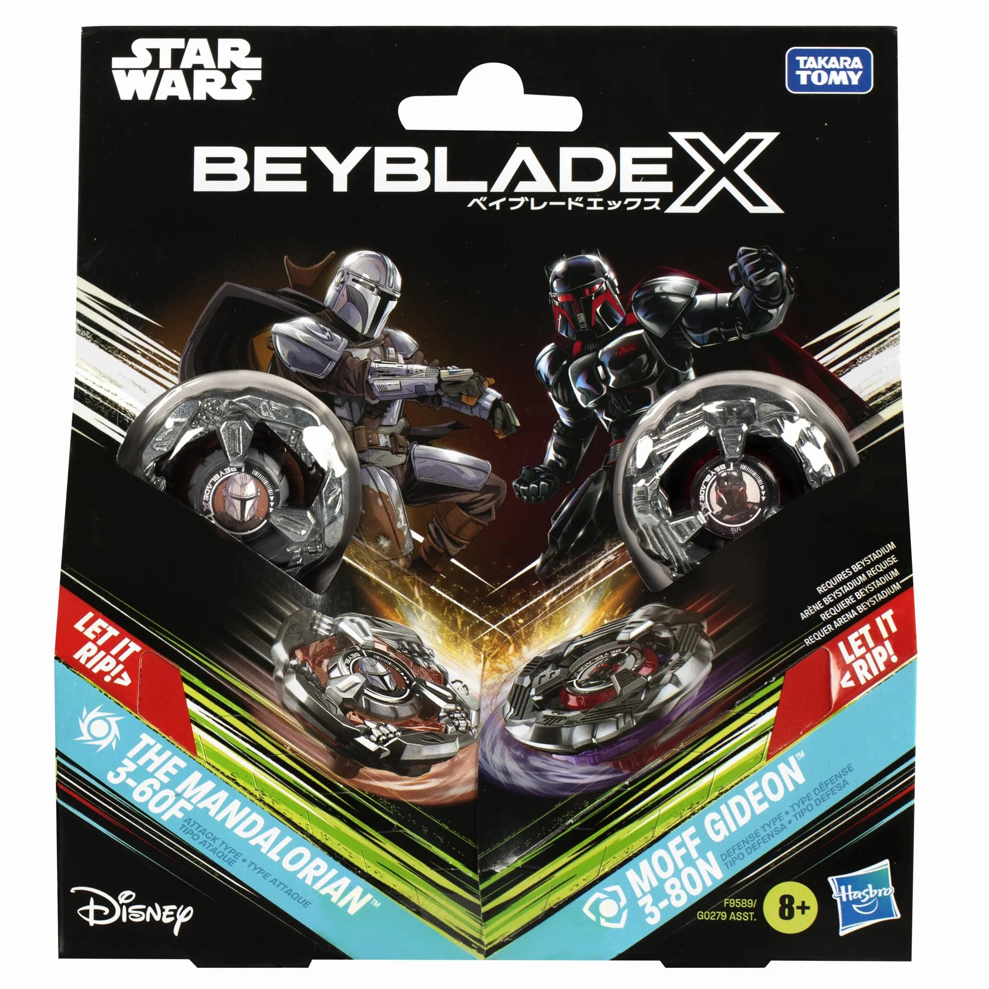 Wielopak Beyblade X i Gwiezdne wojny Collab The Mandalorian 3-60F kontra Moff Gideon 3-80N