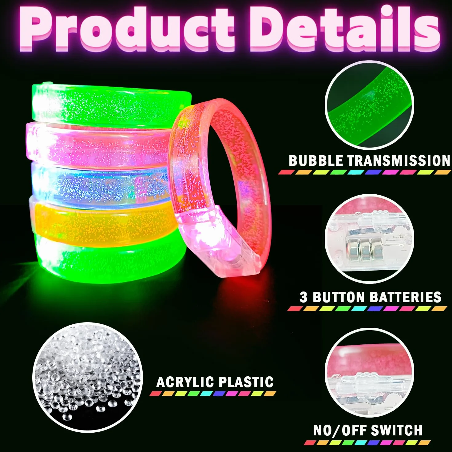 Zestaw bransoletek LED, podświetlane akcesoria festiwalowe, migające zabawki, opaski na rękę, świecące w ciemności, bransoletki LED, artykuły imprezowe na Boże Narodzenie, muzyczny karnawał