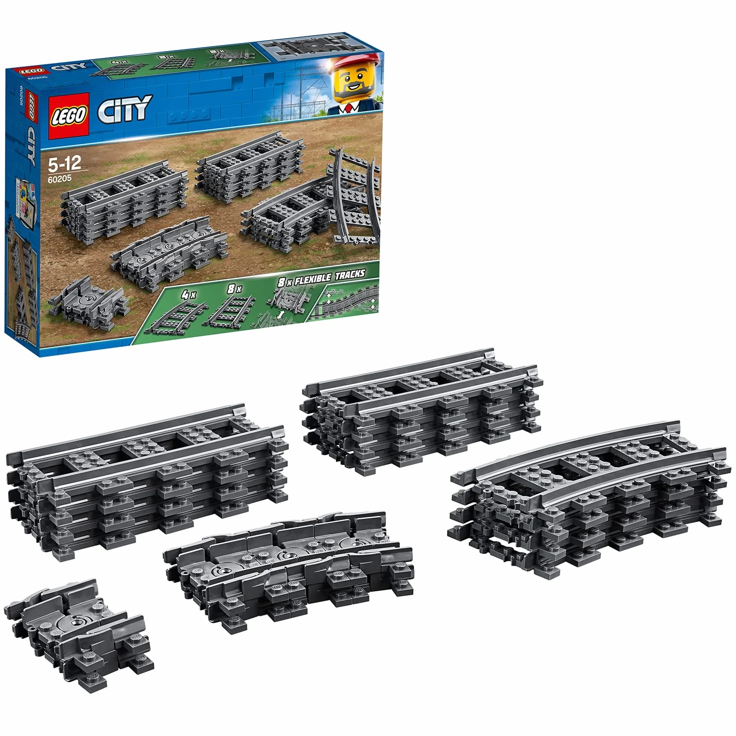 LEGO 60205 City Tory, Zestaw Kolejowy dla Dzieci, Kompatybilny z Pociągiem Pasażerskim LEGO 60337, Pomysł na Prezent na Urodziny lub Mikołaja dla Chłopców i Dziewczynek od 5 lat