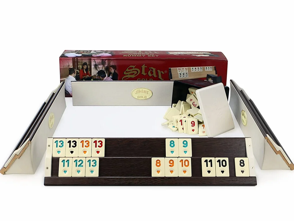 Oryginalna Star Gold Rummy / Okey z drewna i tworzywa sztucznego z kamieniami melaminowymi Okey Takimi (ciemny)