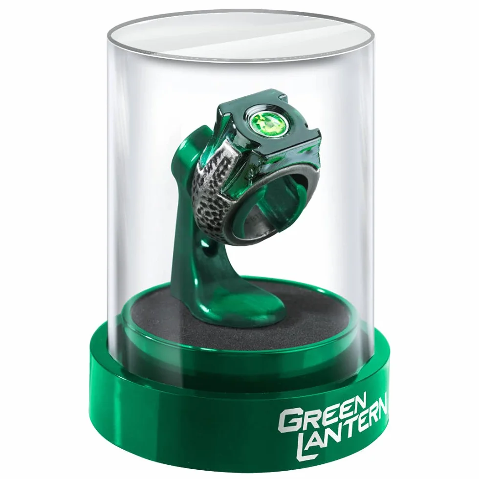 The Noble Collection Pierścień i wyświetlacz DC Green Lantern - Obsada Metalowy Pierścień z 4 cali (10cm) Etui na wyświetlacz - Oficjalnie licencjonowany zestaw filmowy Rekwizyty filmowe Prezenty