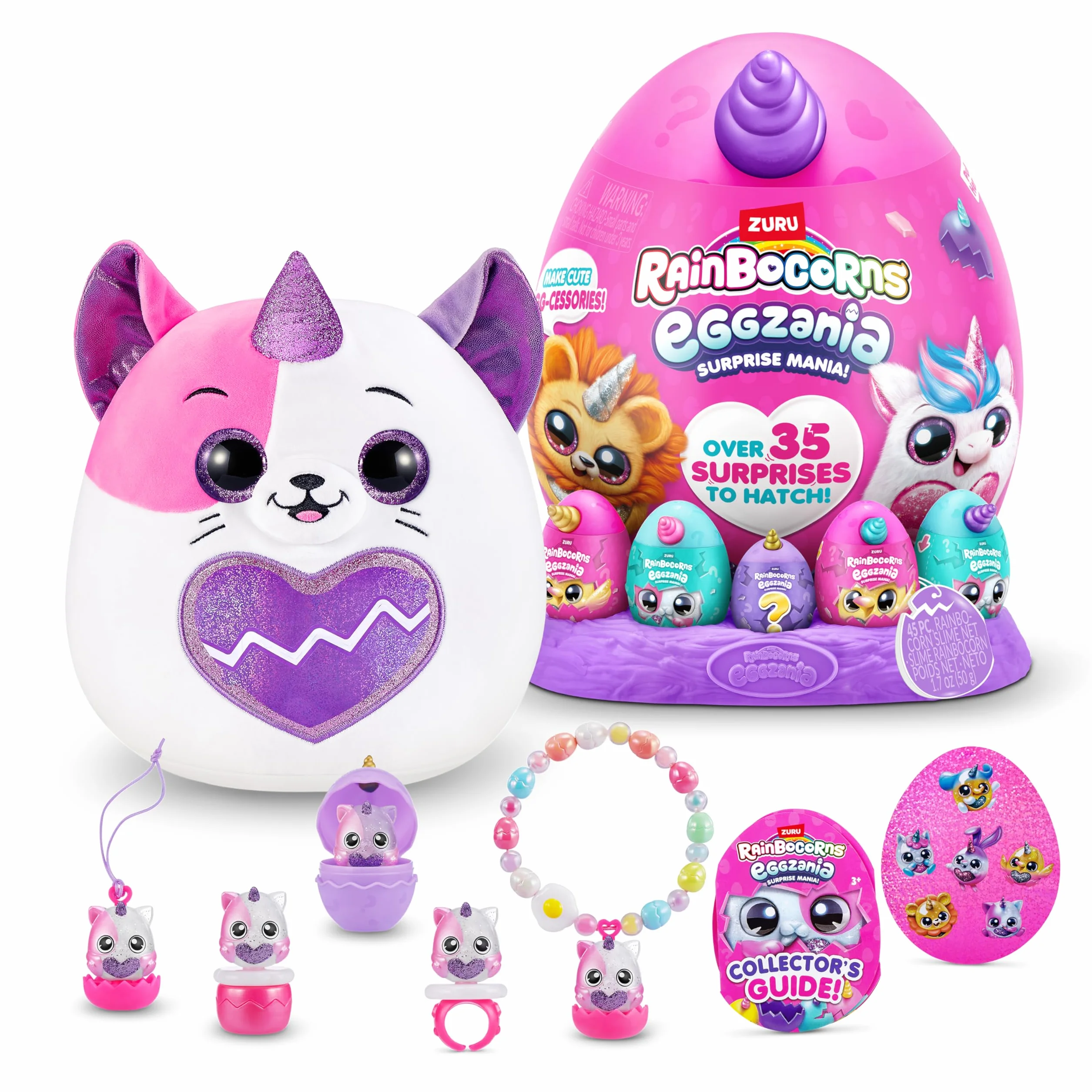 Rainbocorns Eggzania Surprise Mania Trixie the Kitten - Kolekcjonerska Pluszowa, Ponad 20 Niespodzianek, 28 cm, Pierścionki, Bransoletki, Naklejki, Akcesoria