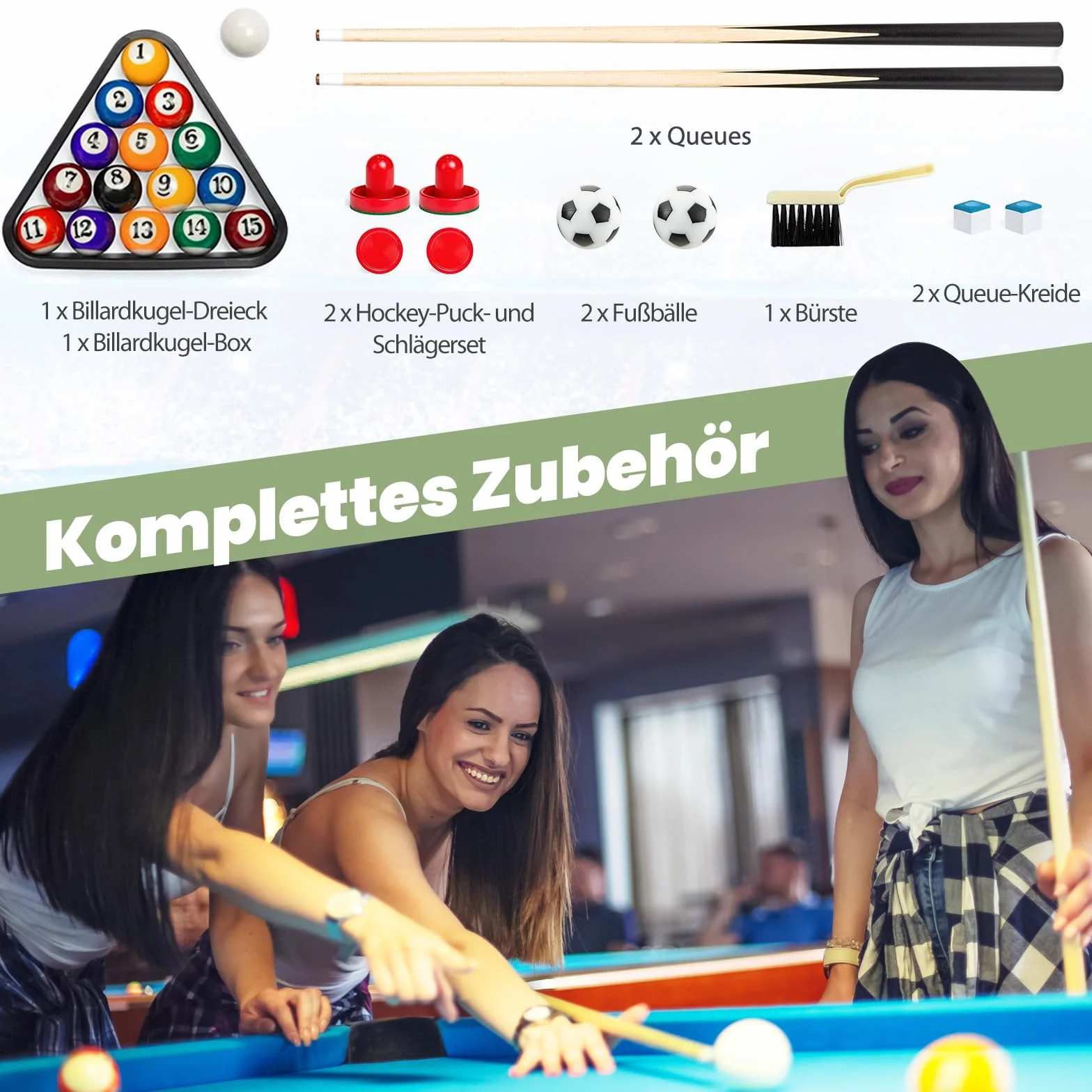 COSTWAY Wielofunkcyjny stół do gry 3 w 1, piłkarzyki z piłkarzykami, bilardem i hokejem powietrznym, wielofunkcyjny stół z metalową ramą i akcesoriami, dla dzieci, dorosłych