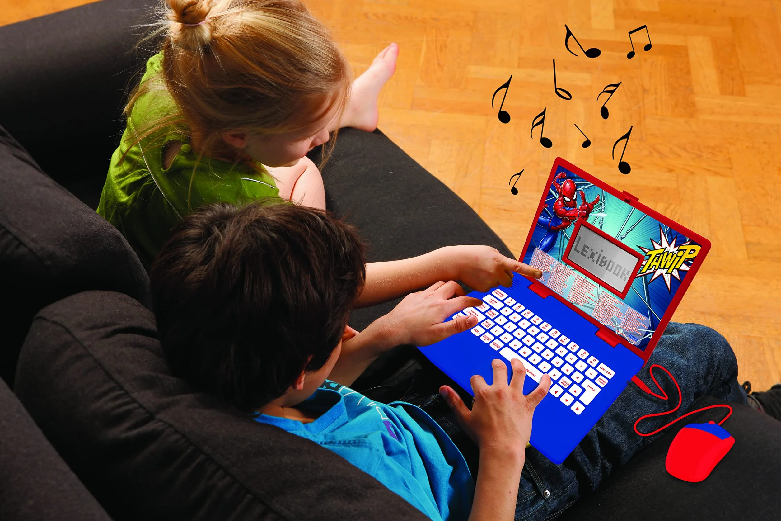 Lexibook, Spider-Man, Portugalski, Angielski Laptop Edukacyjny i Dwujęzyczny, Zabawka z 124 Zajęciami do Nauki, Zabawy i Muzyki, Niebieski, Czerwony, JC598SPi4