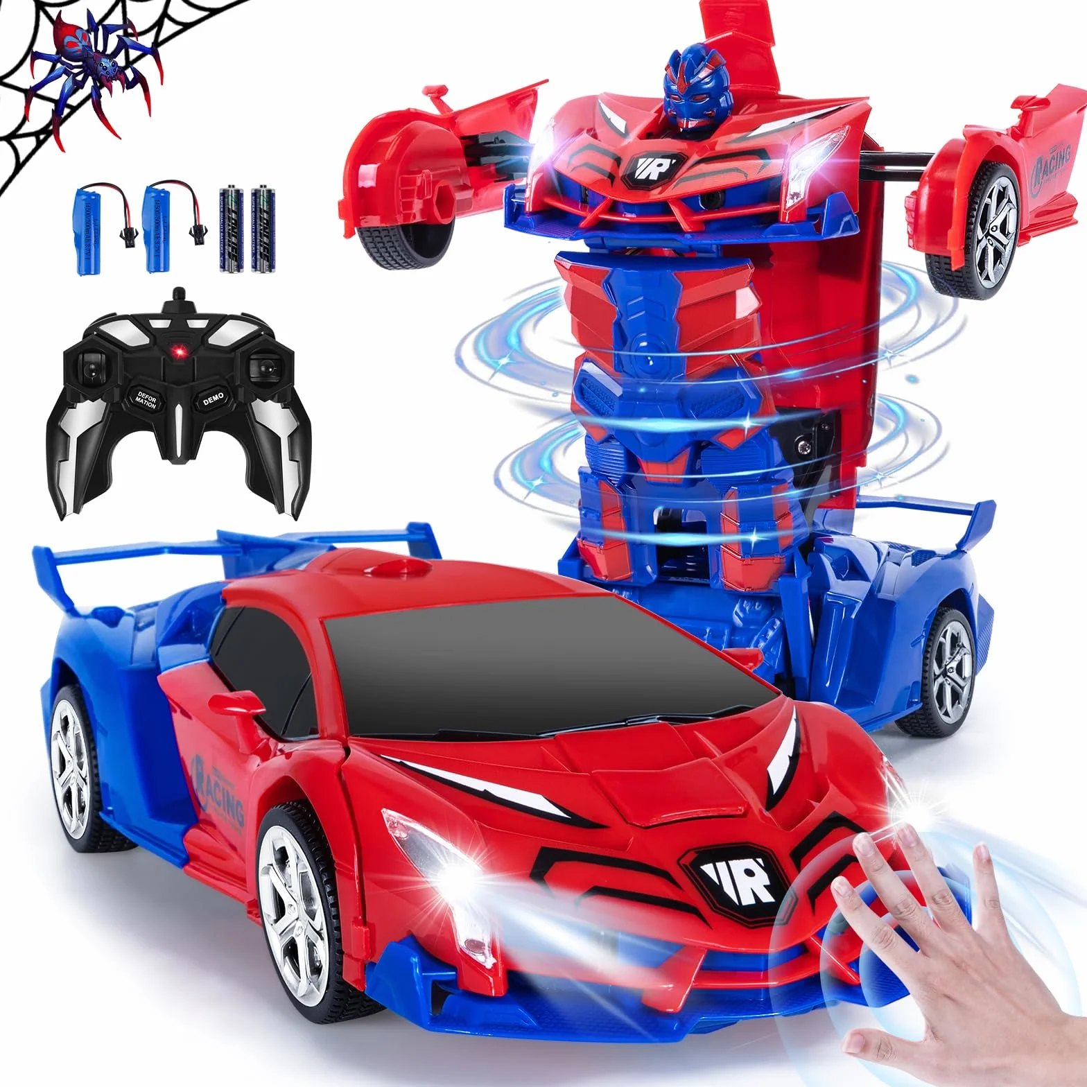 Transformator, zdalnie sterowany samochód zabawka dla dzieci 3-12, 2,4 GHz, rozpoznawanie gestów Spider RC, robot transformowany z akumulatorem, prezent urodzinowy dla chłopców i dziewczynek 4