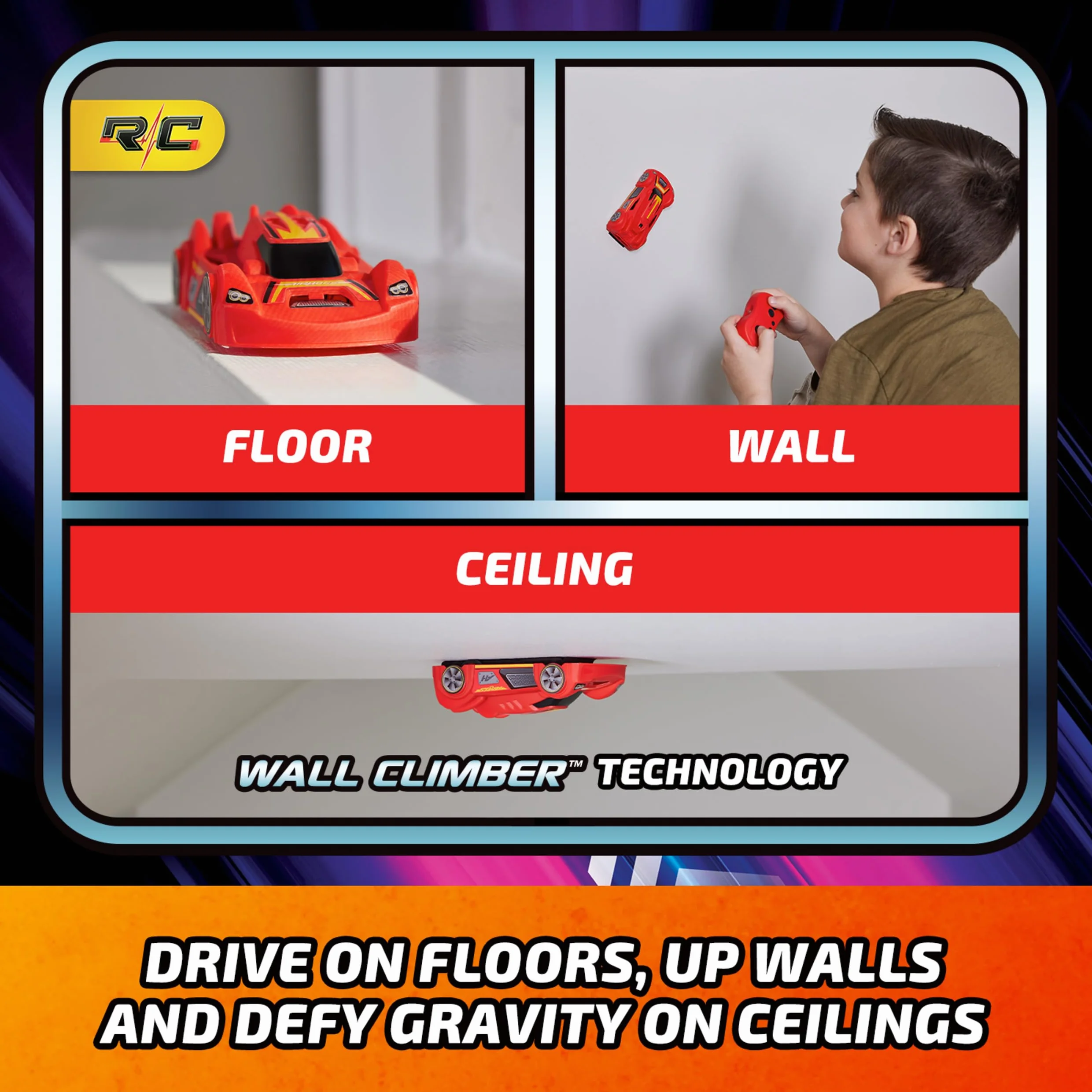 Air HOGS Zero Gravity Sprint Wall Climber Samochód zdalnie sterowany, akumulator ładowany przez USB, czerwony pilot zdalnego sterowania, do użytku wewnątrz, 6066517, dla dzieci powyżej 4. lat