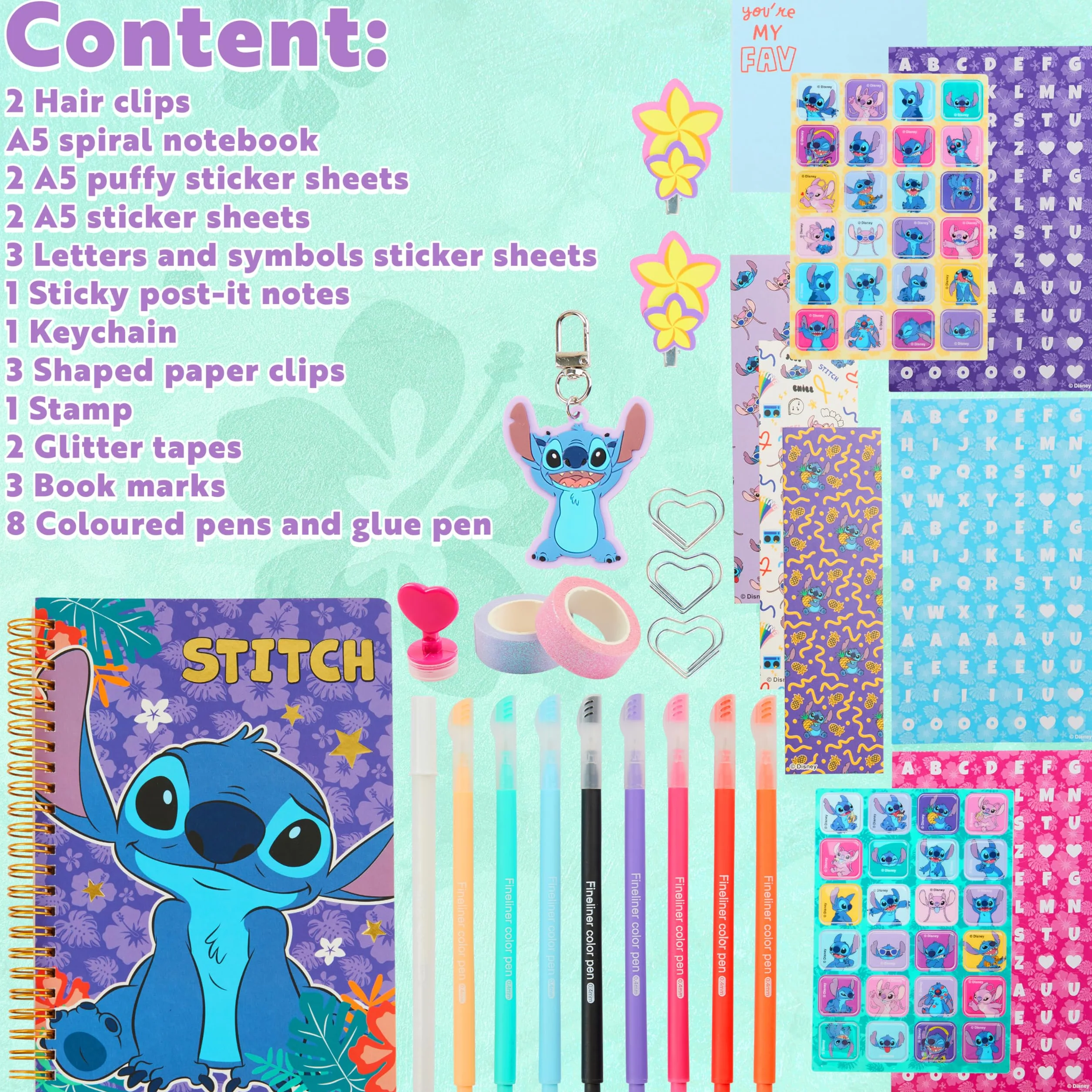 Disney Stitch DIY dziennik zestaw dla dzieci nastolatków A5 pamiętnik artykuły plastyczne naklejki karteczki samoprzylepne brelok kolorowe długopisy sztuka i rzemiosło ścieg prezenty