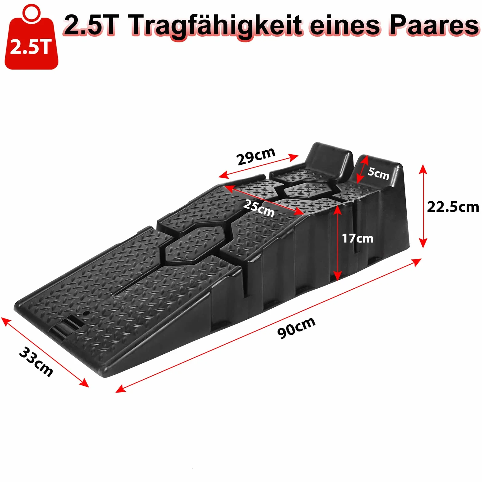 NAIZY Zestaw 2 ramp najazdowych do załadunku, z tworzywa sztucznego, 90 x 33 x 22,5 cm, platforma podjazdowa do 2,5 ton, kliny najazdowe, do krawężnika, do samochodów osobowych i transporterów, czarne