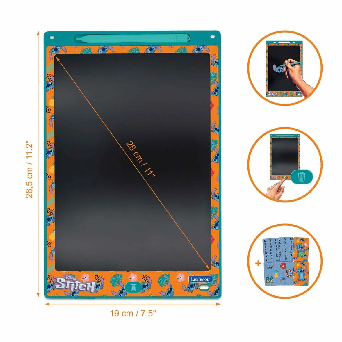 Lexibook CRT10D Disney Stitch, Magiczny Łupek, Artystyczna i Kreatywna Zabawka dla Dziewczynek i Chłopców, Format A4 z Wielokolorowymi Rysunkami, CRT10D, Niebieski, Pomarańczowy, Jeden Rozmiar