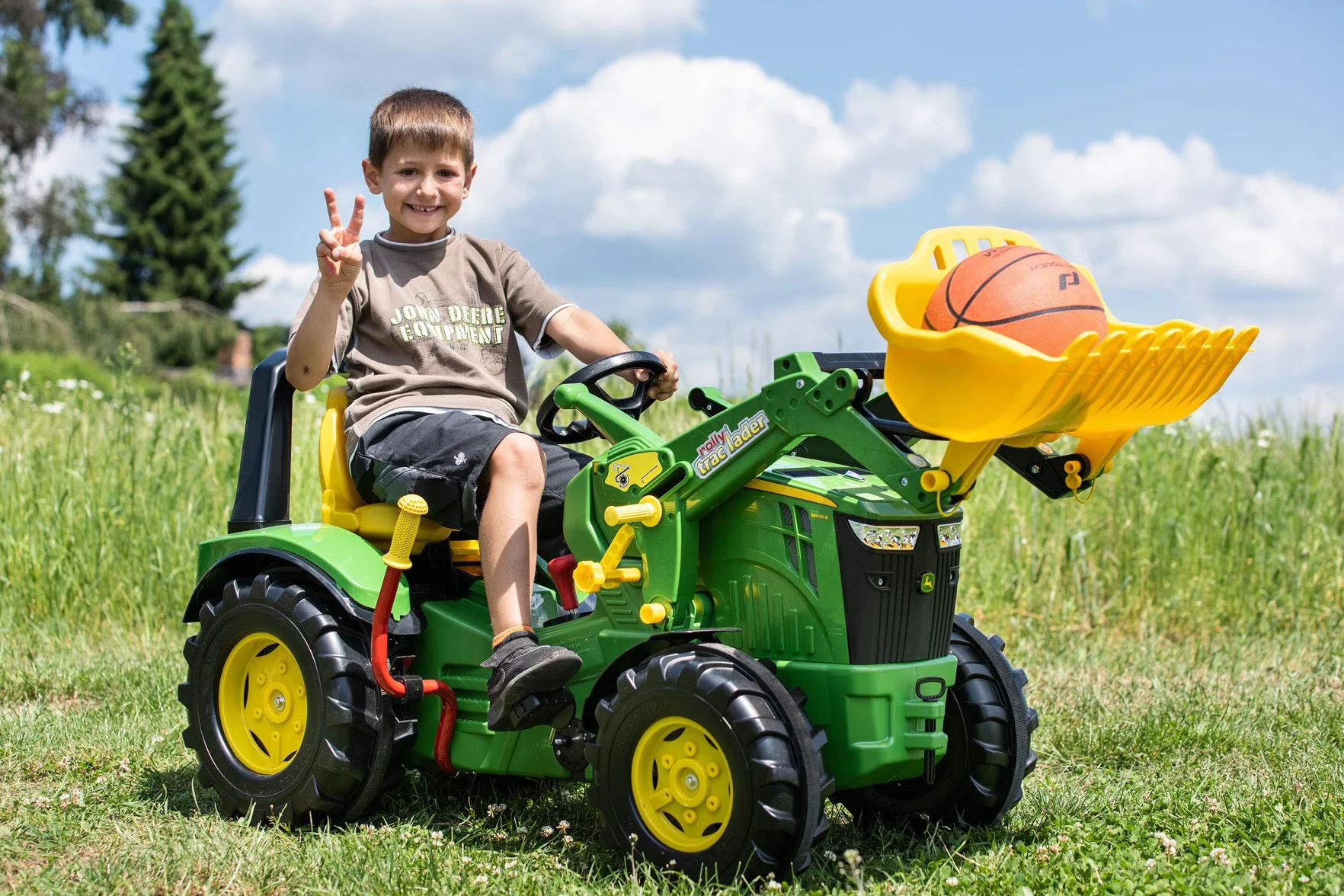 Rolly Toys Traktor na pedały John Deere rollyX-Trac Premium w zestawie z ładowarką RollyTrac (przerzutka dwubiegowa, hamulec ręczny, dla dzieci w wieku 3-10 lat, regulowane siedzisko, traktor z
