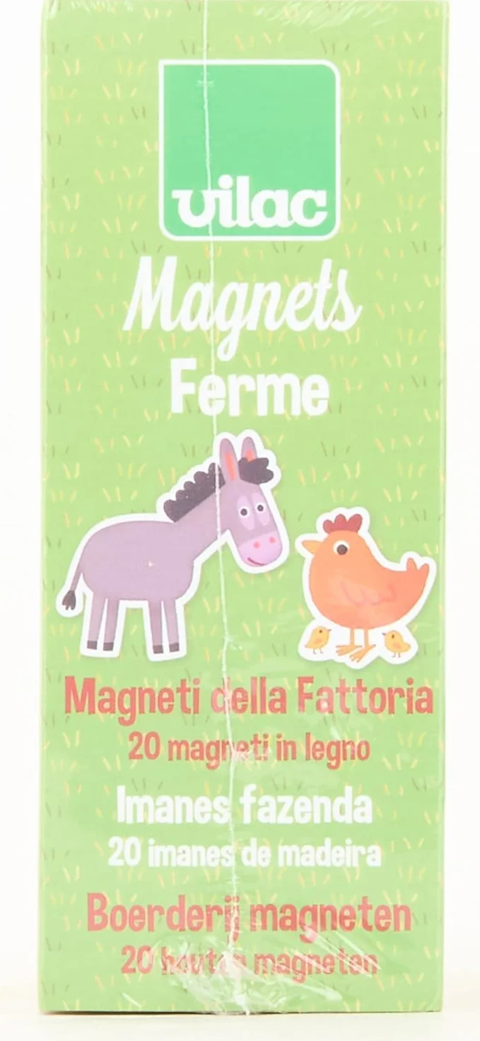 Vilac Drewniane magnesy o tematyce farmy, nauka z kolorowymi magnesami, zestaw 20-częściowy, 2 lata +