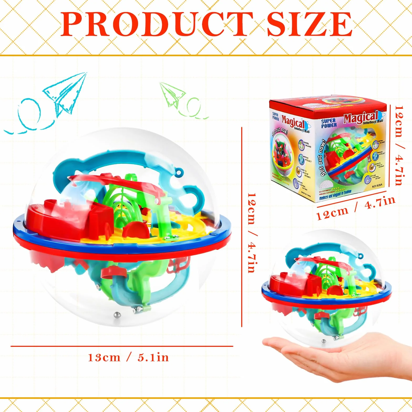 Labirynt kulkowy 3D, 12 cm, RUNEAY 3D labirynt z 100 etapami gry w kulki, intelekt piłki 3D, magiczna kula Maze, kula labirynt, puzzle na urodziny, Boże Narodzenie, zabawka od 4, 5, 6, 7, 8 lat