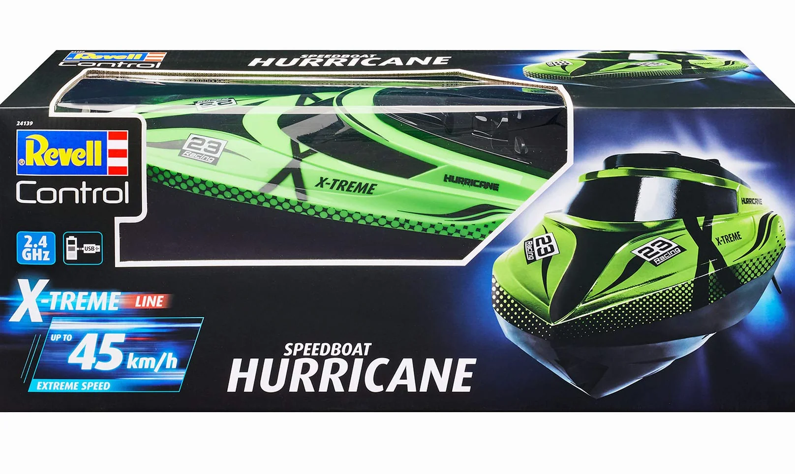 Revell Control - Hurricane Łódź Motorowa, Czarny/Zielony, 24139