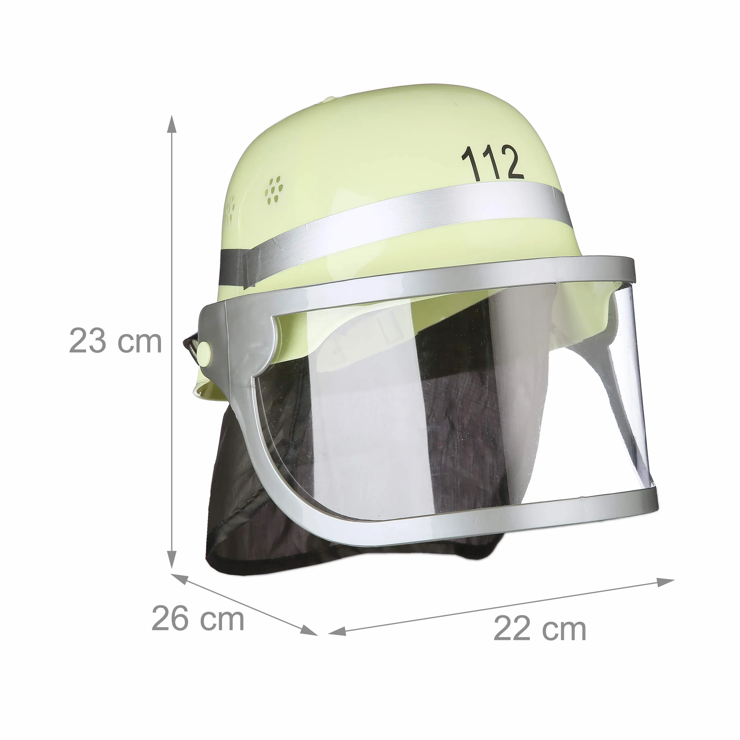 Relaxdays 10029923 Kask strażacki dla dzieci, z niebieskim światłem, wizjer, chusta na kark i pasek pod brodę, regulowany, kask strażaka, żółty