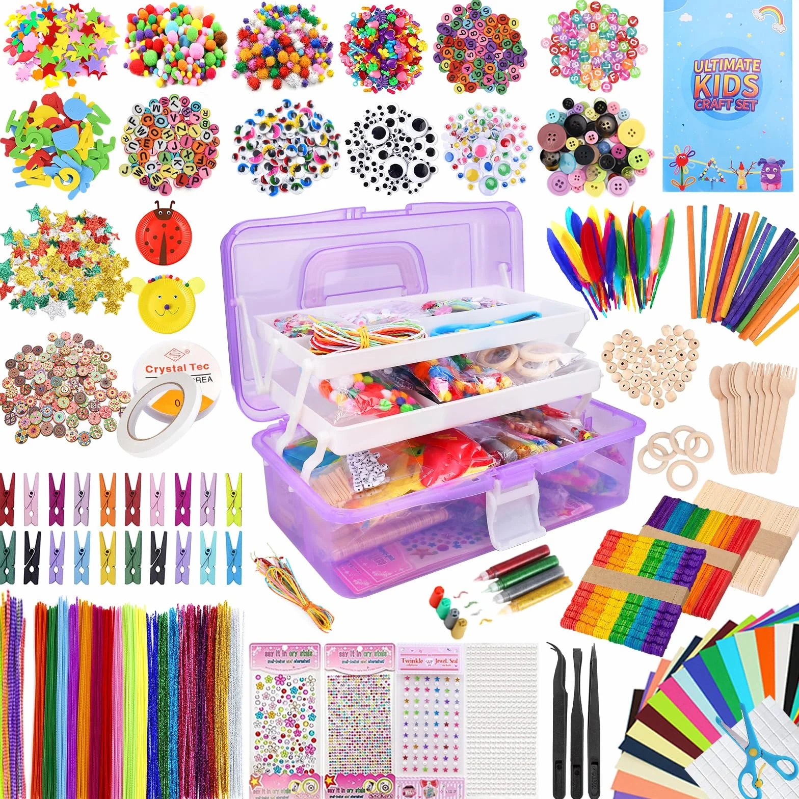 TAVADA Zestaw do majsterkowania dla dzieci, 3000 sztuk, do scrapbookingu, z pudełkiem do przechowywania, akcesoria do majsterkowania, papier do majsterkowania, rzemiosła artystycznego, do