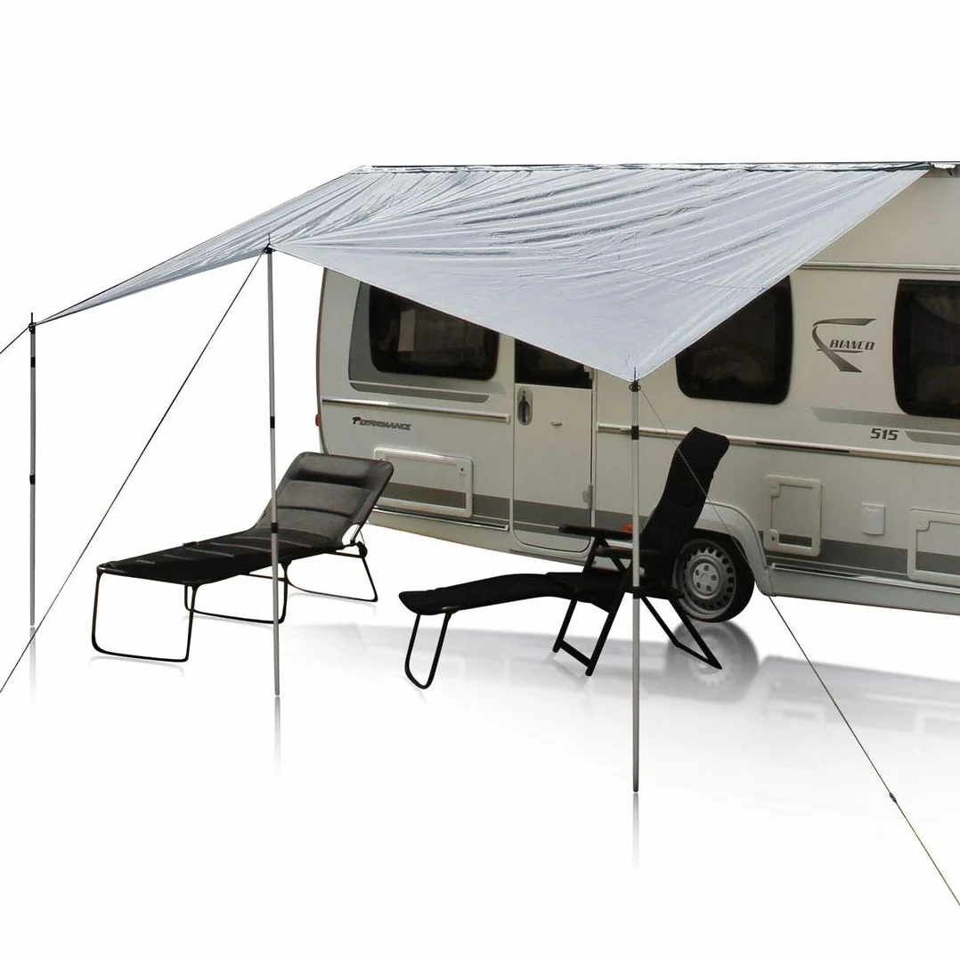 yourGEAR żagle przeciwsłoneczne do przyczep kempingowych, 4 x 2,4 m, dach ochrony UV 50+, wodoszczelny, 5000 mm, drążki do ustawiania