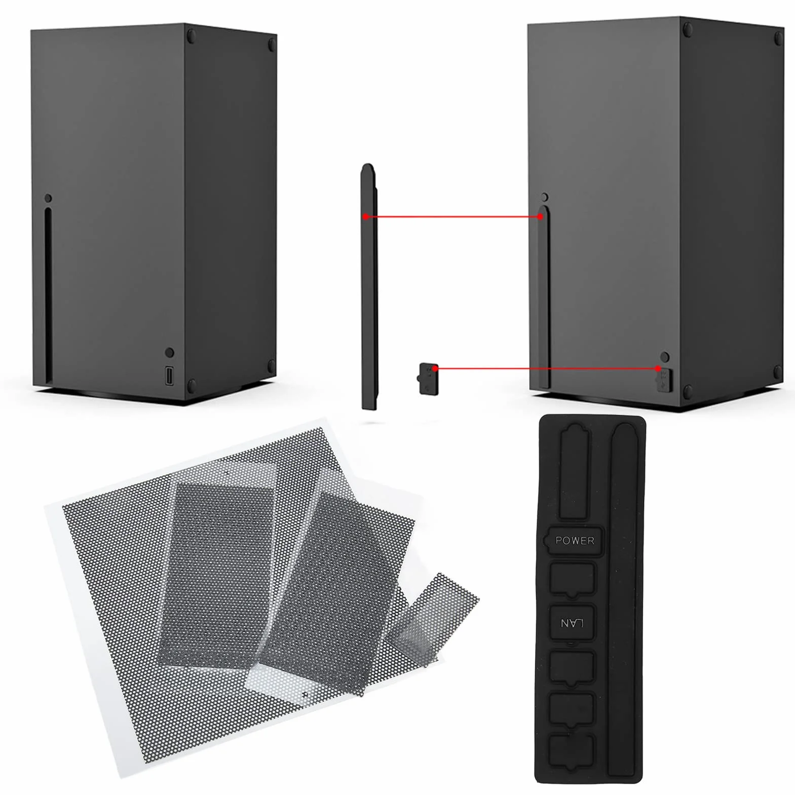 Filtr Przeciwpyłowy do Konsoli Xbox Series X, z Silikonowymi Zatyczkami Przeciwpyłowymi, Pokrywa Filtra Przeciwpyłowego Odpowietrznika Górna Obudowa Odporna na Kurz Pokrywa Filtra