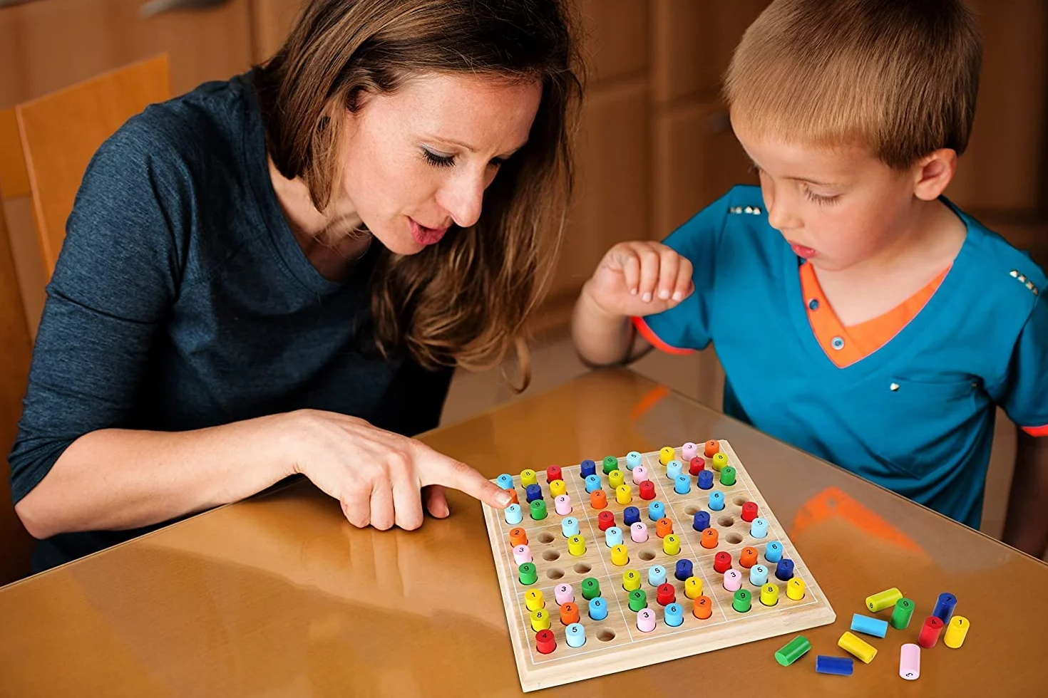 small foot 2019496 2489 Sudoku kolorowa dla dzieci z drewna, gra towarzyska od 6 lat, One Colour