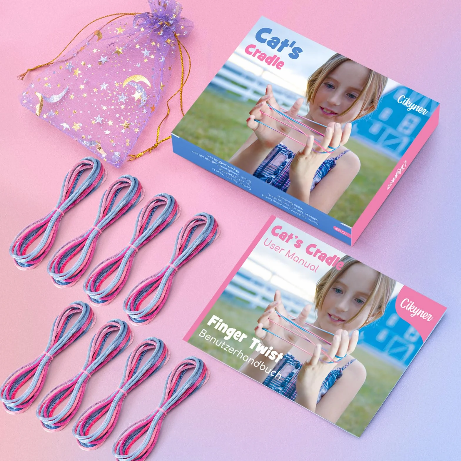 Cikyner Finger Twist, 8 sztuk gier na palce, długość 2 m, średnica 2 mm, dla dzieci, z instrukcją obsługi (może nie być dostępna w języku polskim), poliester, kolorowy, idealny prezent dla dziewcząt i