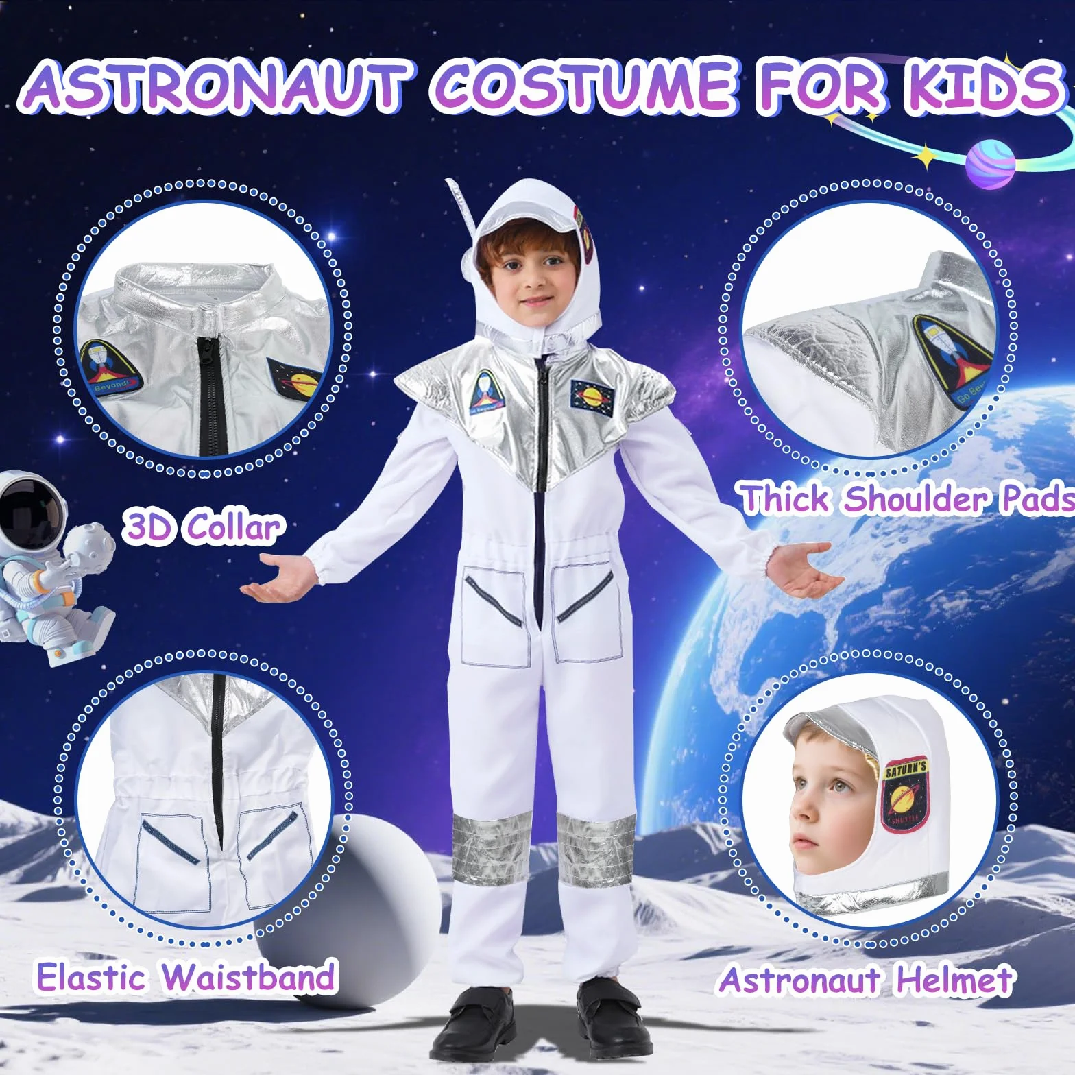 Kostium astronauty dla dzieci z astronautą, fantazyjny kostium kosmiczny, kosmiczny kostium astronauty z astronautą, kask na Halloween, cosplay, karnawał