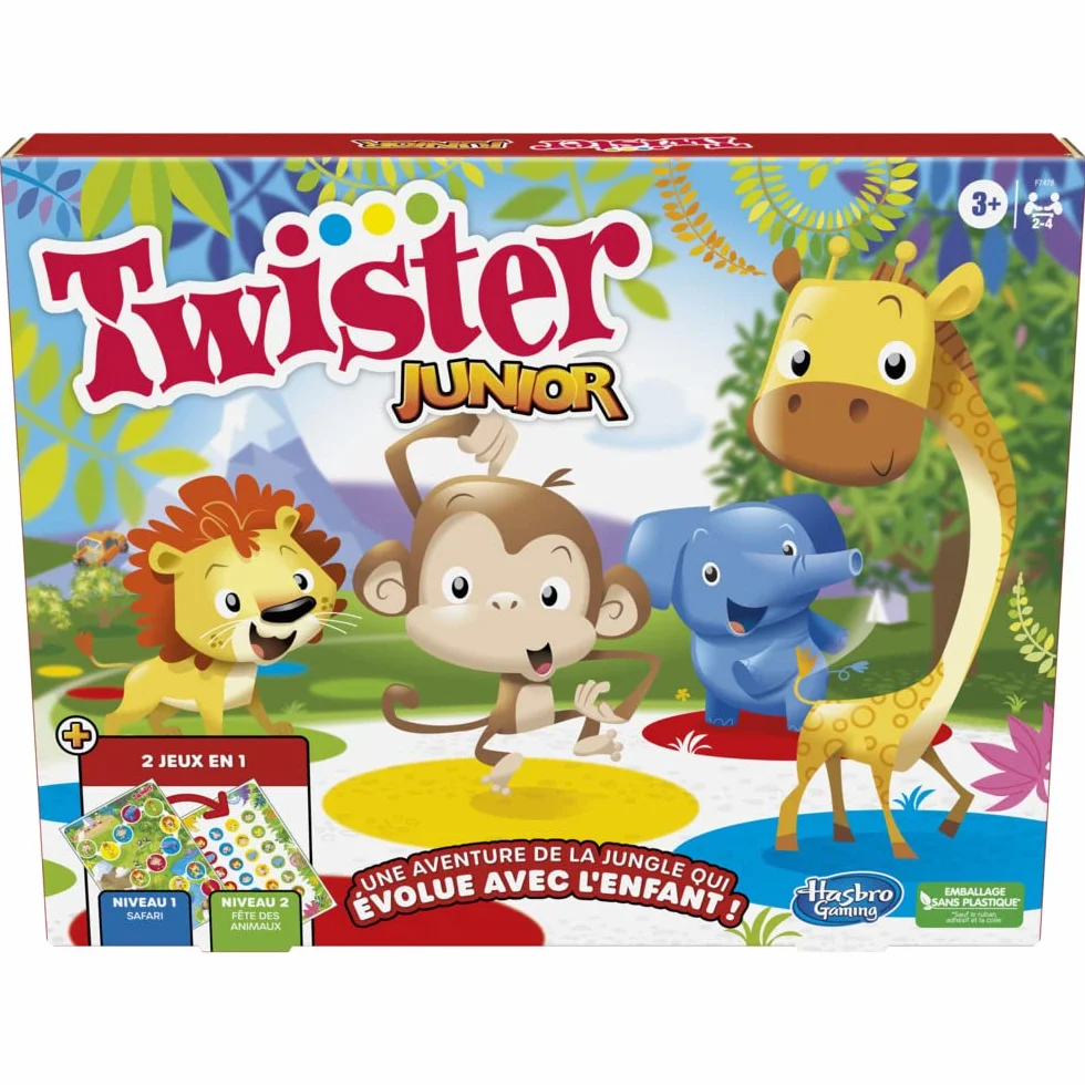 Junior Twister Game, odwracalna mata przygodowa w dżungli, 2 gry w 1, gra grupowa dla 2-4 graczy