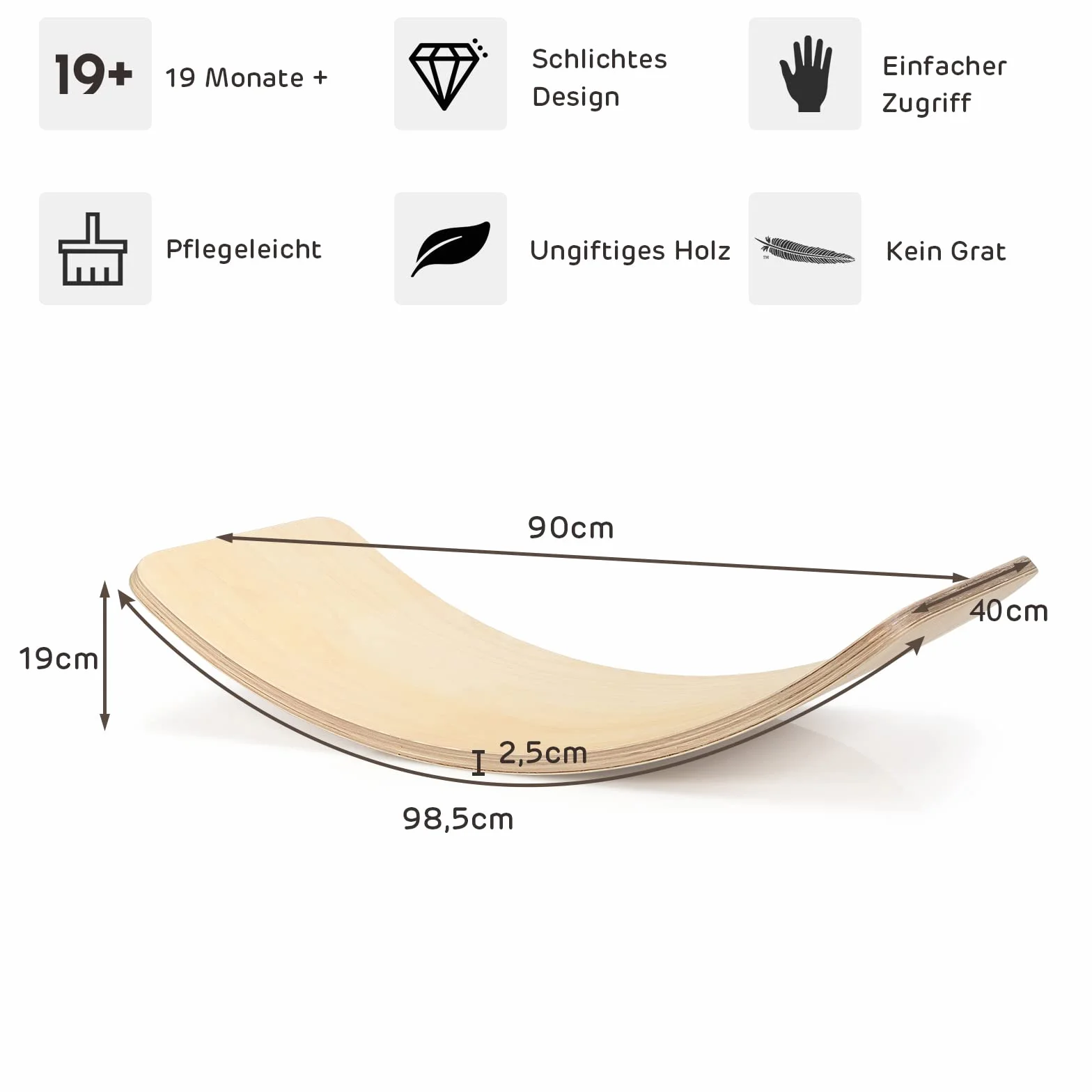 COSTWAY 90 x 40 cm deska do balansowania z filcu, drewniana deska do balansowania, obciążenie do 220 kg, zakrzywiona deska dla dzieci i dorosłych