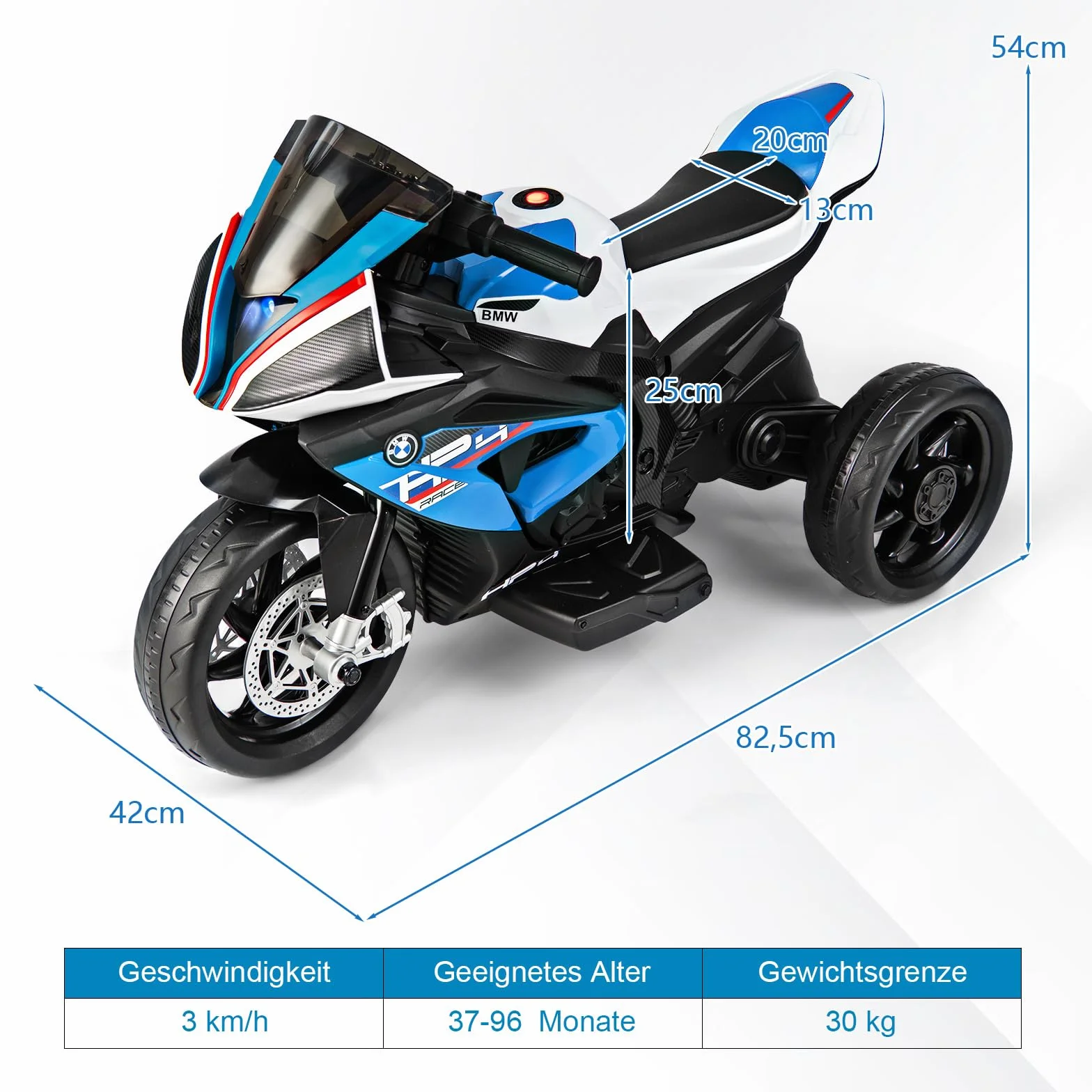 GOPLUS 6 V BMW dziecięcy motocykl elektryczny z muzyką i reflektorami, dla dzieci 3-8 lat, trójkołowy pojazd z pedałem nożnym, obciążenie do 30 kg