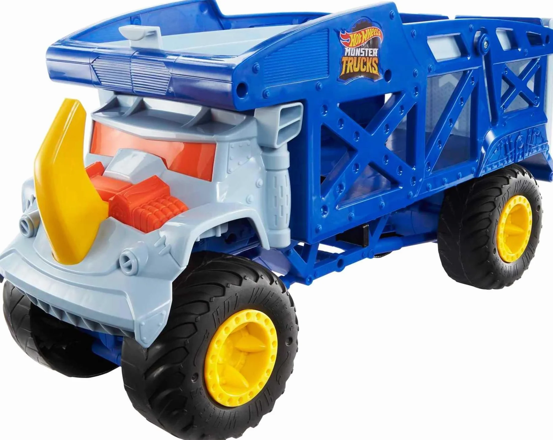 Hot Wheels Monster Trucks Toy Hauler, Oversized Truck Carries & Stores 12 1:64 Scale Monster Trucks or 32 Cars, Monster Mover Rhino, HFB13