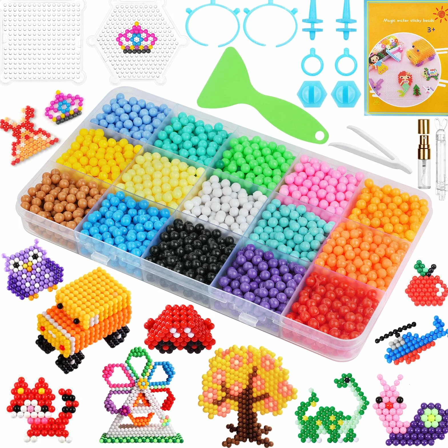 AUAUY Zestaw koralików z bezpiecznikiem wodnym, 1500 szt., 15 kolorów, nietoksyczne magiczne koraliki dla dzieci, do samodzielnego napełniania, puzzle do samodzielnego wykonania, zabawki edukacyjne