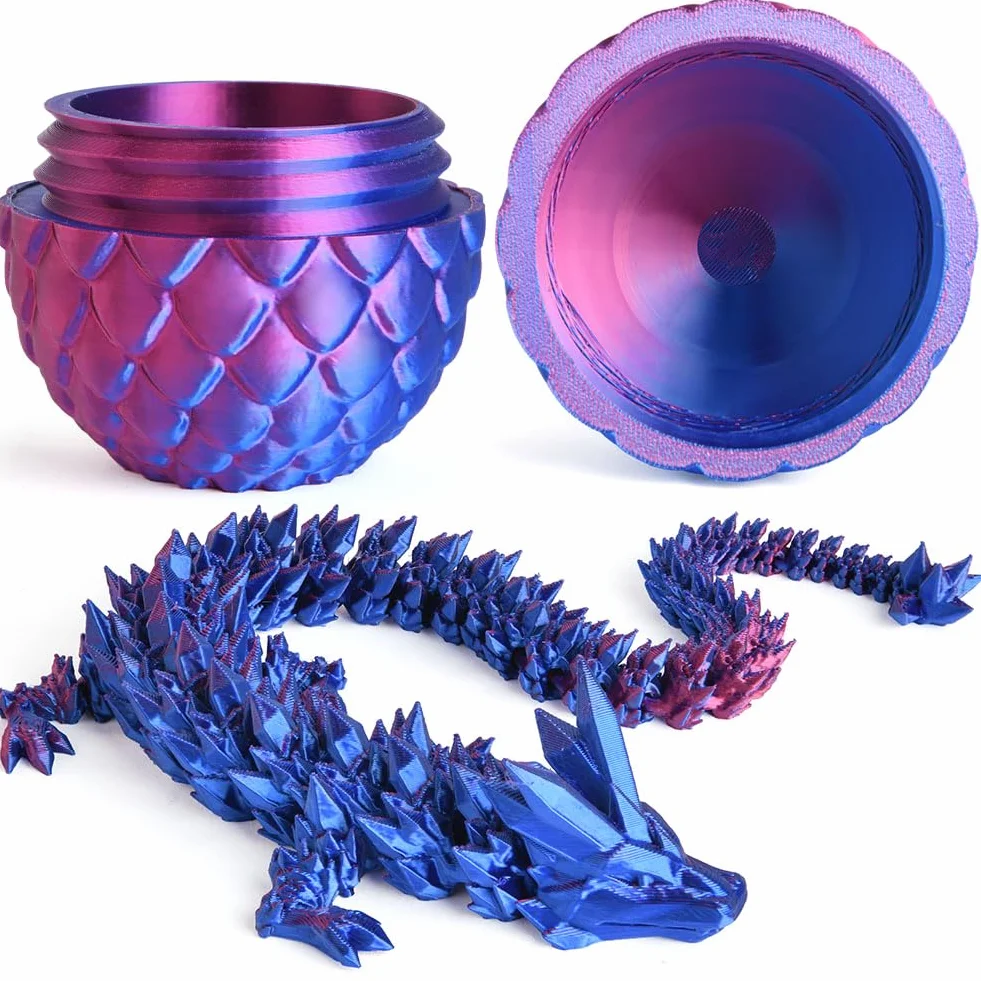 OSDUE Zabawka na biurko z nadrukiem 3D, smocze jajko, giętka i elastyczna, ze zdejmowaną tajemnicą, zabawka fidget, do polowania na jajka wielkanocne, dekoracja domu, biura dla dzieci, lazurowy fiolet