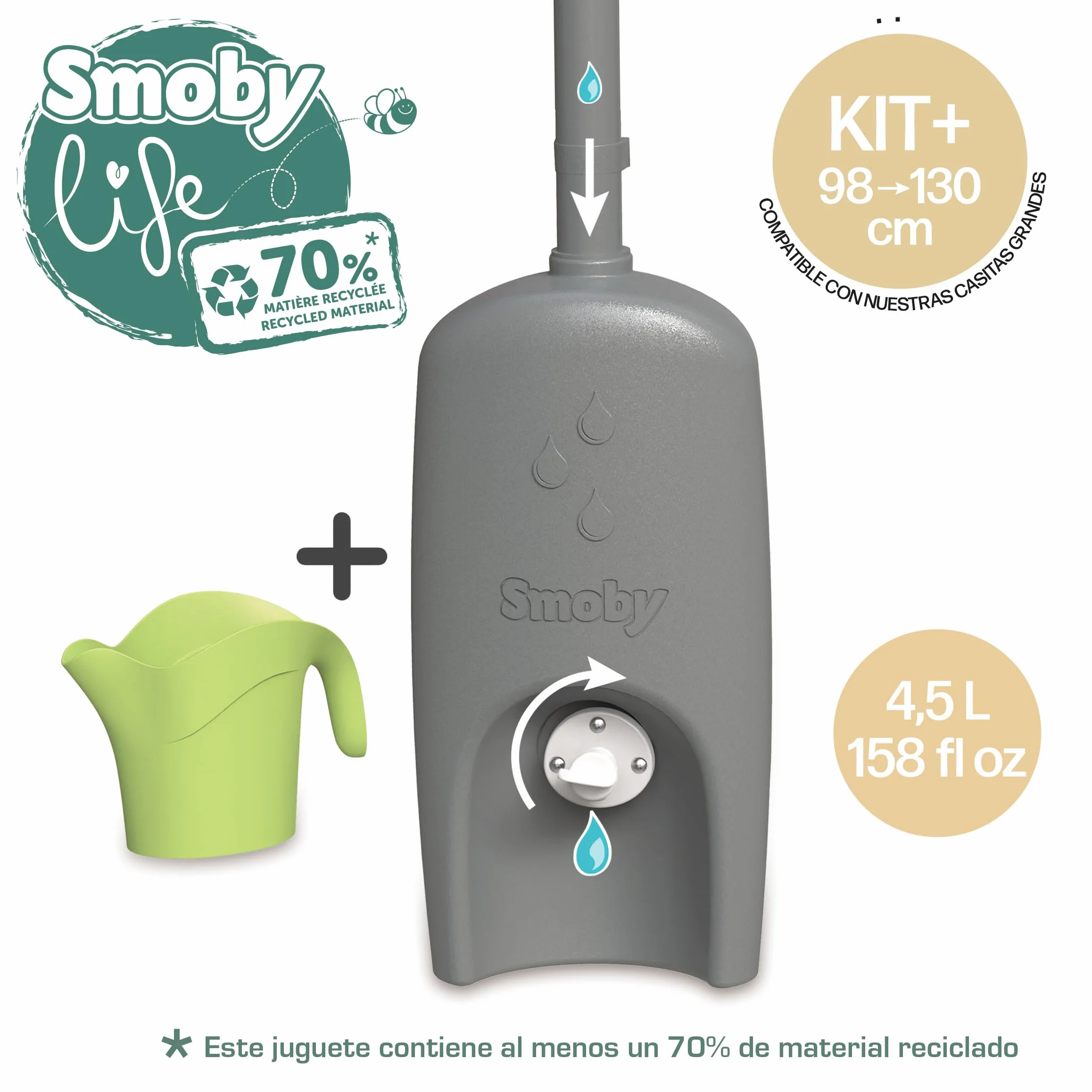 Smoby Life - Zbieracz wody - Rynna, zbiornik, kran, konewka - Powłoka anty-UV - Materiał z recyklingu - Od 2 lat - Wyprodukowano we Francji