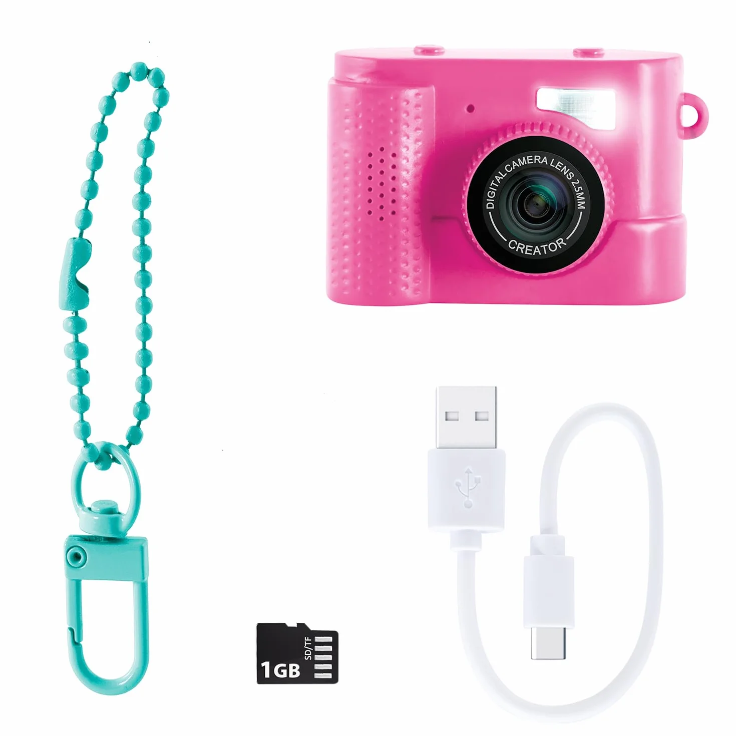 Canal Toys Kreator zdjęć - aparat cyfrowy i wideo Mini Cam - kompaktowy - z brelokiem i kartą SD 1 GB w zestawie - CLK 061, różowy